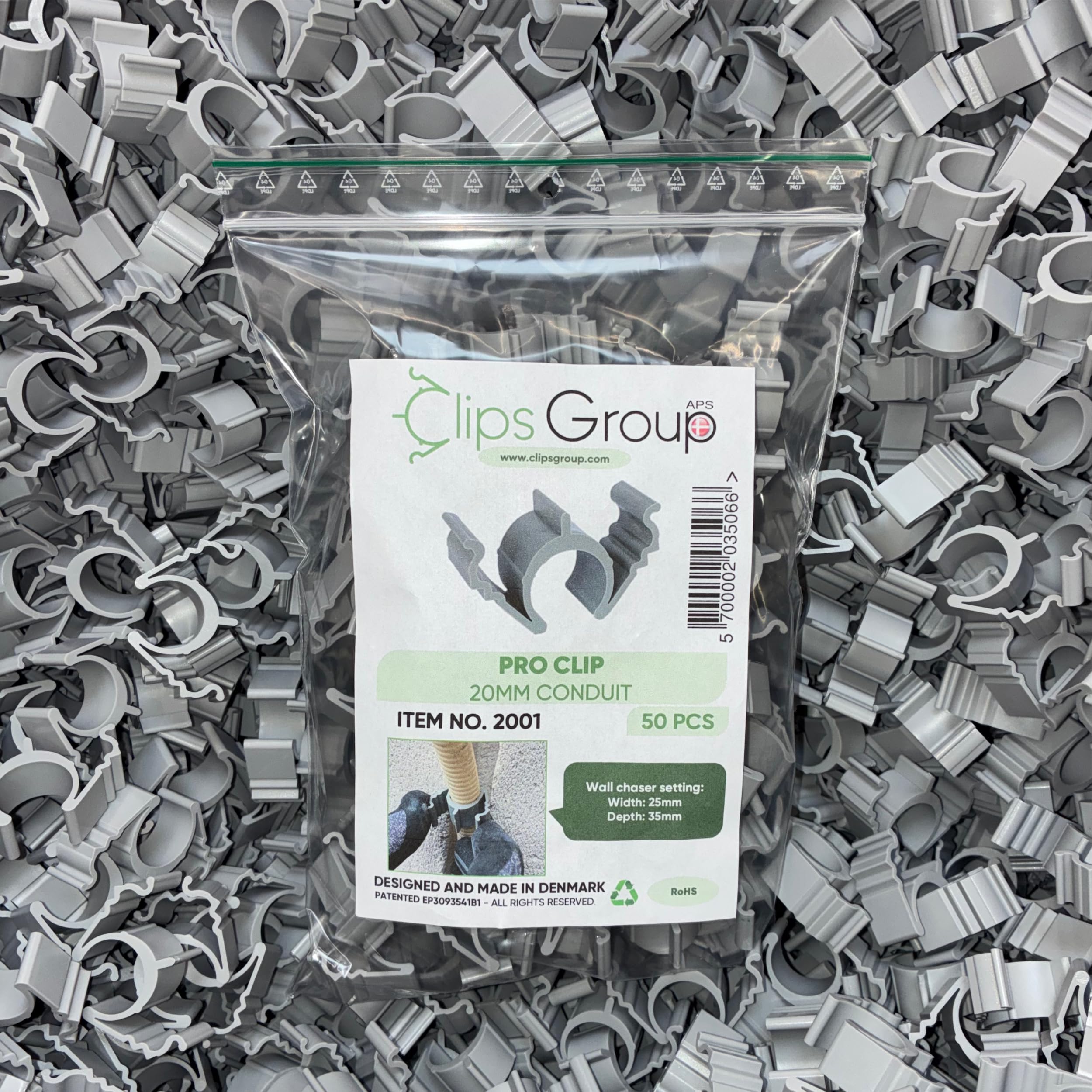 CLIPS-Group PRO clip 50 Stück Rohre und Kabelhalter 16/20/25 mm - Kein Hammer, Kein Bohren | Rohrschellen Klemmschellen Rohrhalterung Rohrclip | Schlaufendübel, Dübelklemmschelle, Kabelclip (8-11 mm)