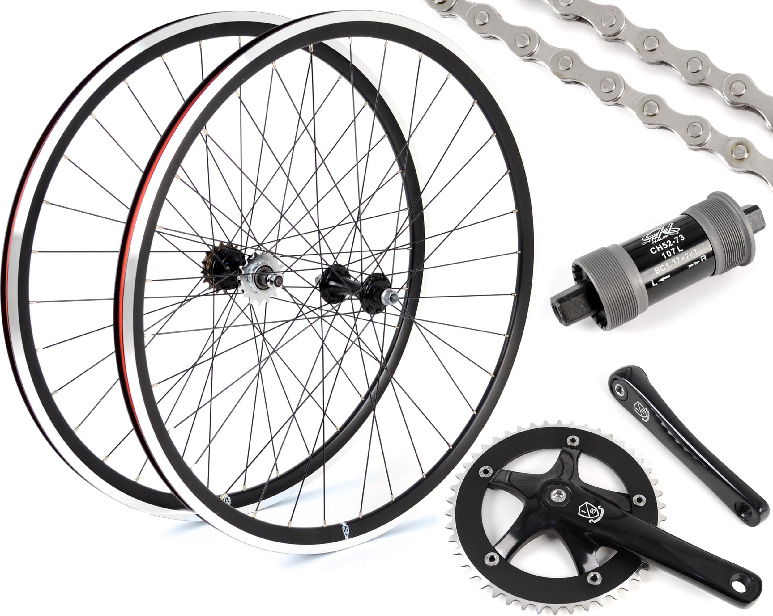 Eighth Inch Fixed Gear/Single Speed Conversion Kit 700c Wheelset Cranks // Black