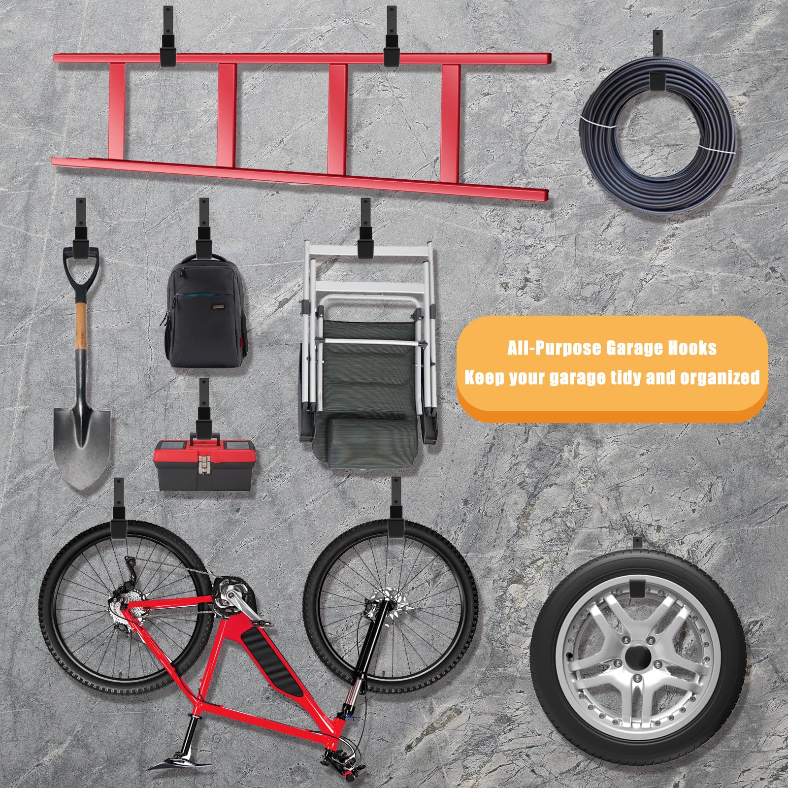 Ganchos de utilidad resistentes para almacenamiento de garaje, ganchos de pared, ganchos de garaje resistentes, ganchos de pared de garaje, soporte de manguera, ganchos de bicicleta, ganchos de