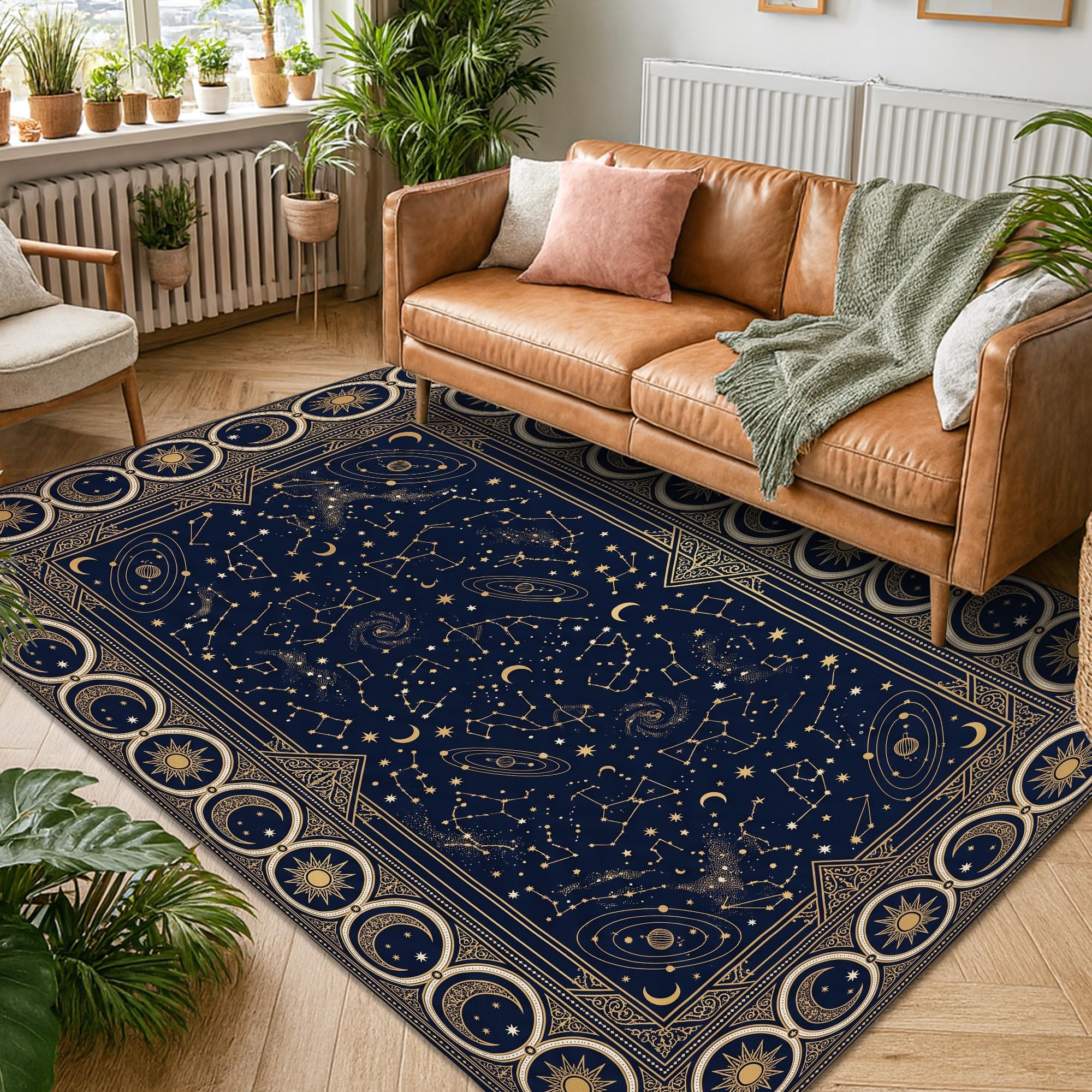 Tapis décoratif constellation céleste phase de lune 1,5 x 2,1 m