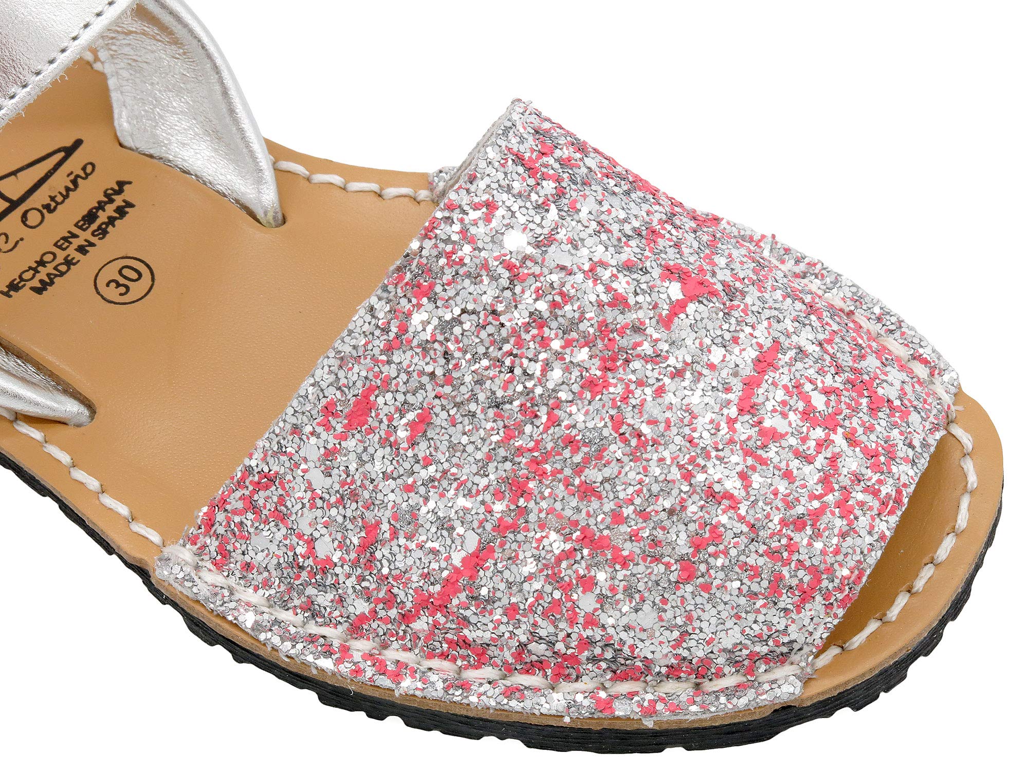 Avarca - Sandalias de piel para niña con purpurina y purpurina. Fabricadas en España.