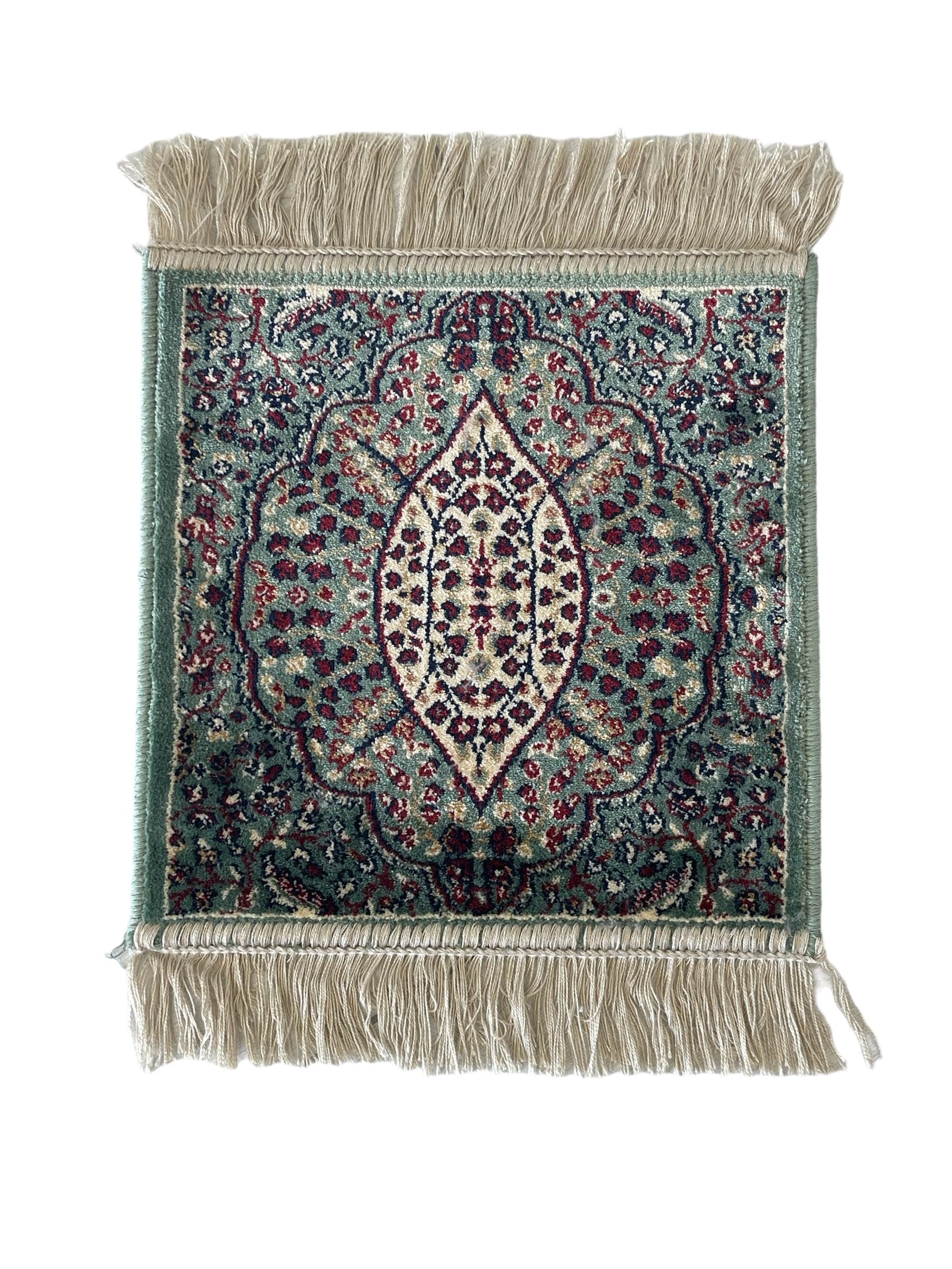 Tappeto Classico Piccolo cm 35x35 Francobollo Quadrato Con Frangia Nappe (35_x_35_cm, Verde_05)
