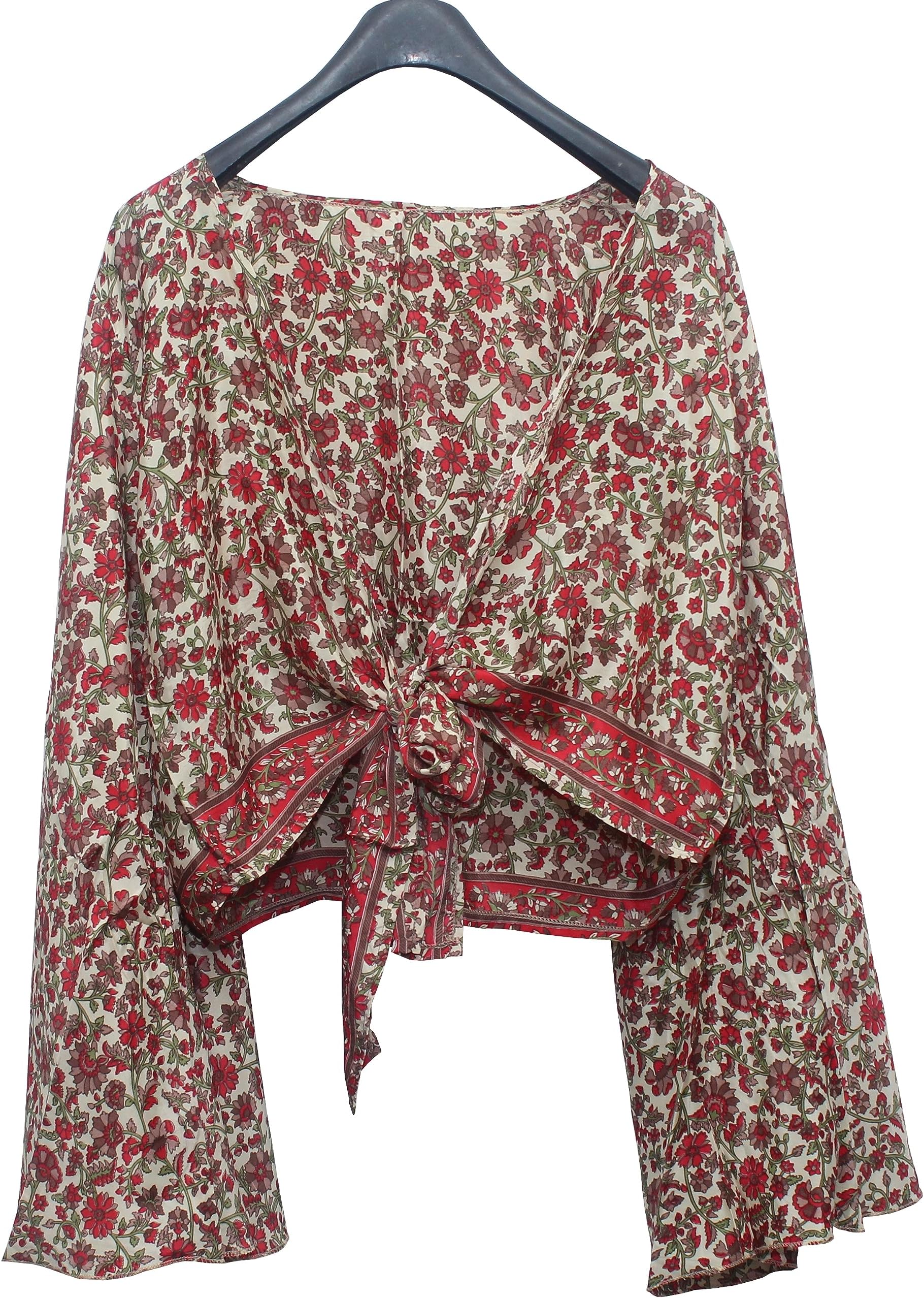 SHUBHANGI COLLECTIONSWomen's Silk Beach Wear Belted Full Sleeve Crop Top