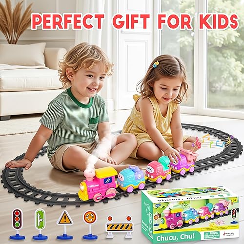 Miniatura 6 de Funwee Steam Track Train Set for Toddlers, Magnetic Connection Train Toys w/Lights & Sounds, Electric Cartoon Choo Choo Train, Toy Train Christmas