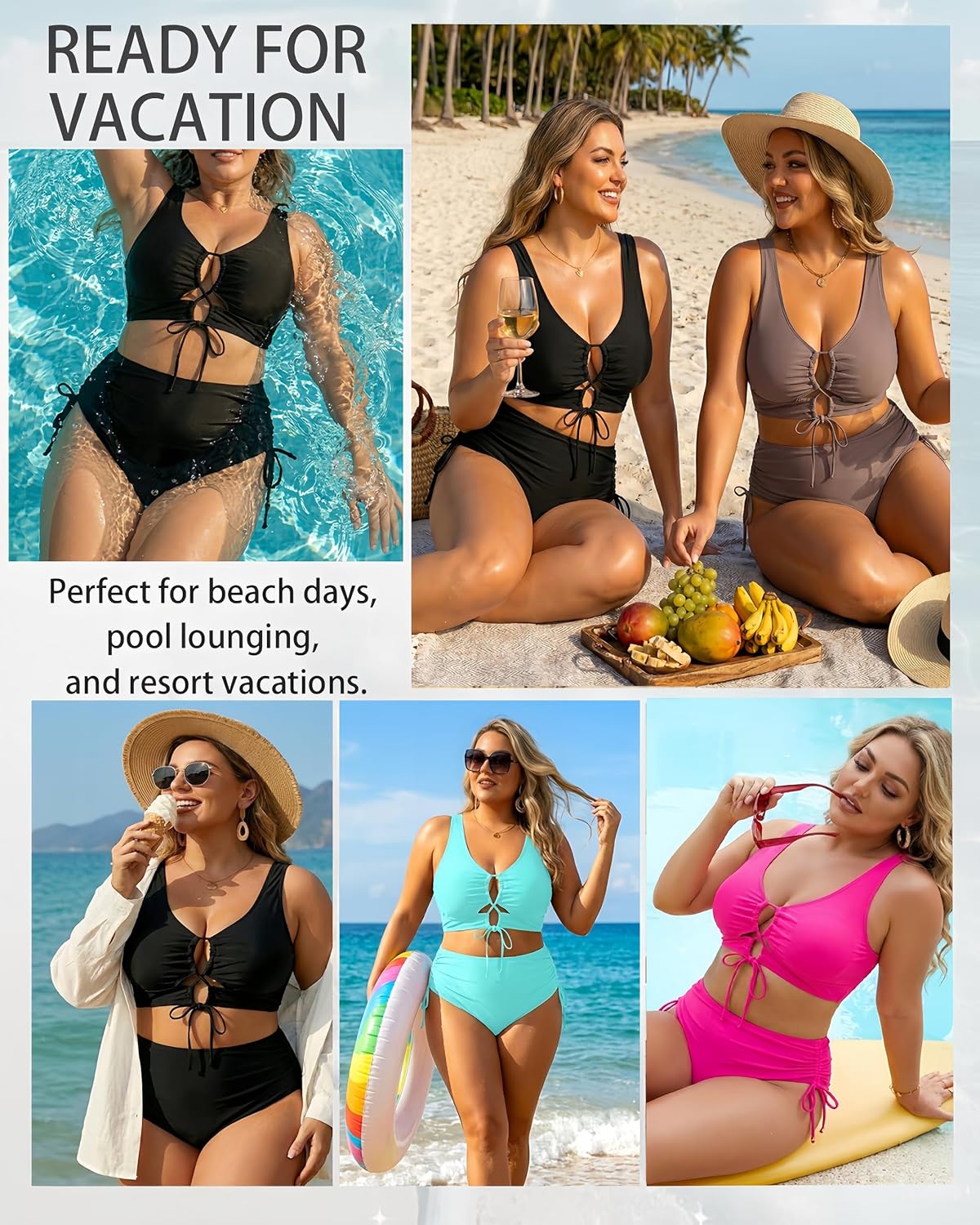 Daci Women Plus Size Two Piece Swimsuit - Tummy Control Bikini Sexy Lace Up Bathing Suits Cutout Swimwear 2026
