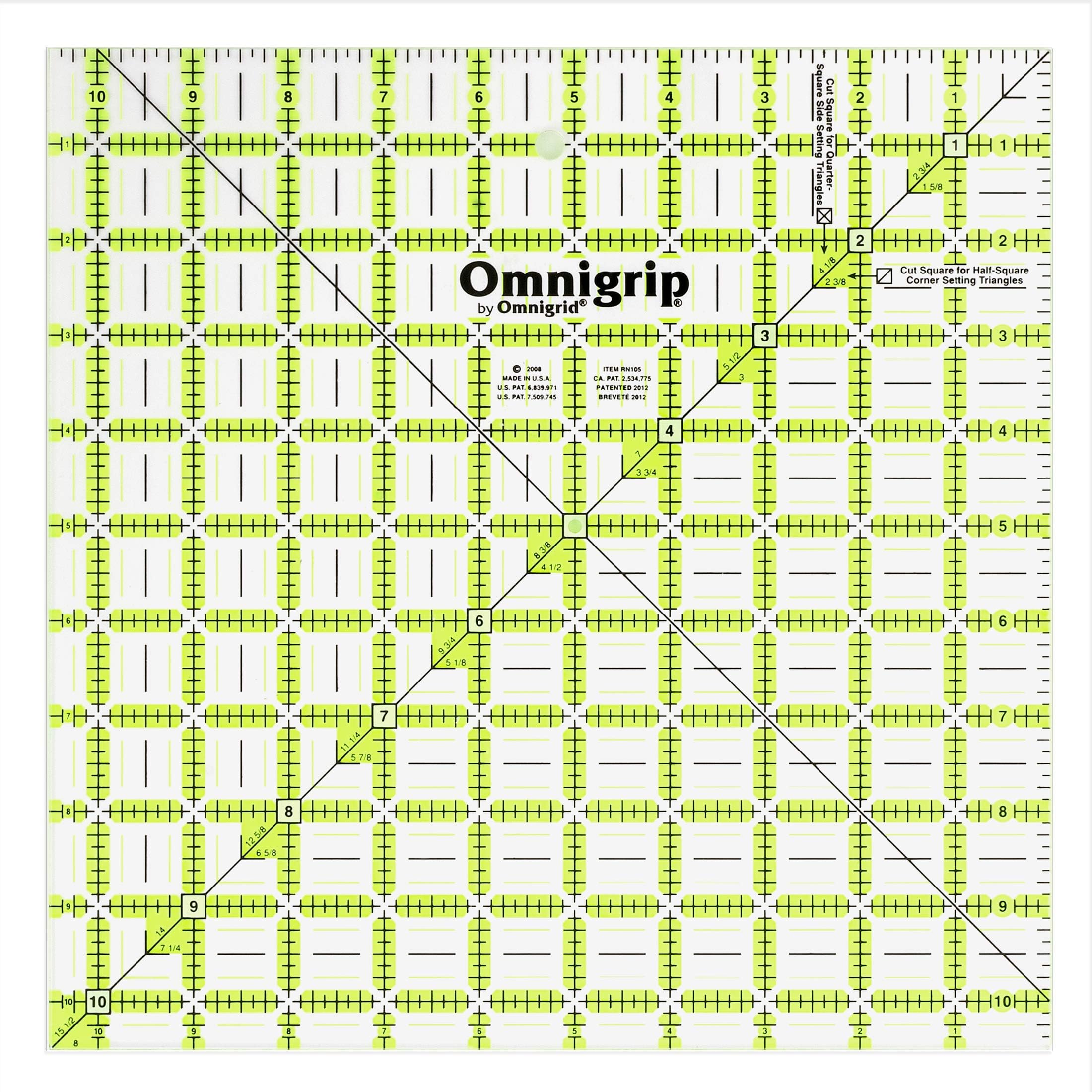 Omnigrip 10-1/2" x 10-1/2" Non-Slip Square Quilting Ruler by Omnigrid