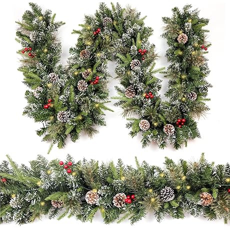 Balsam Hill Christmas Garland: Snowy Elegance with Twinkling Lights