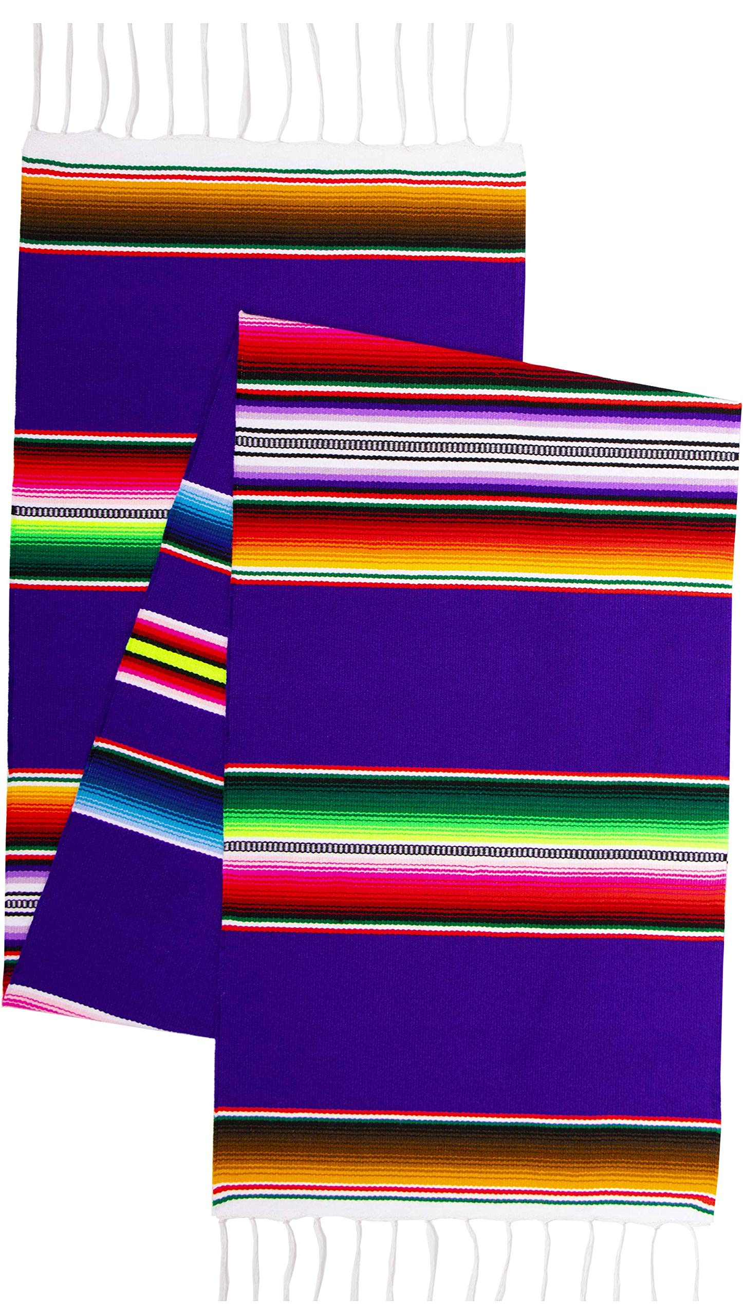 Threads WestGenuine Mexican Premium Handwoven Bright MexicanTable Runner Saltillo Serape Colorful Striped Sarape 60" x 12" (Purple)