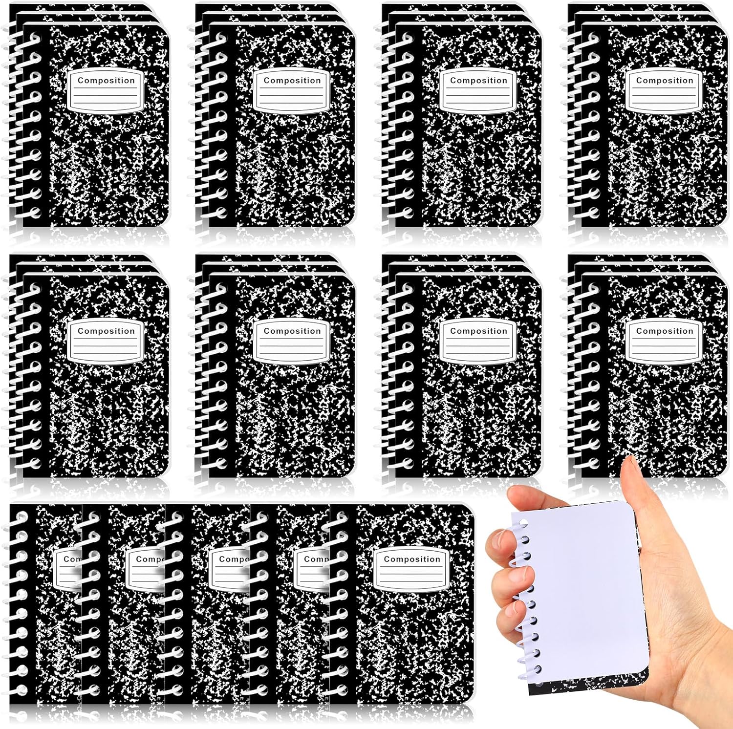 30 Pack Mini Spiral Composition Notebooks Bulk 3. 5 x 2. 5 Inches Marble Small Tiny Blank Pocket Notebooks 80 Pages Memo Pads for Journal Office College School Students Graduation Gifts(Black)