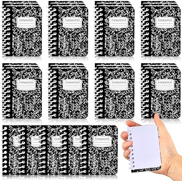Sinload 30 Pack Mini Marble Blank Spiral Notebooks, 3.5 x 2.5 Inch, Black