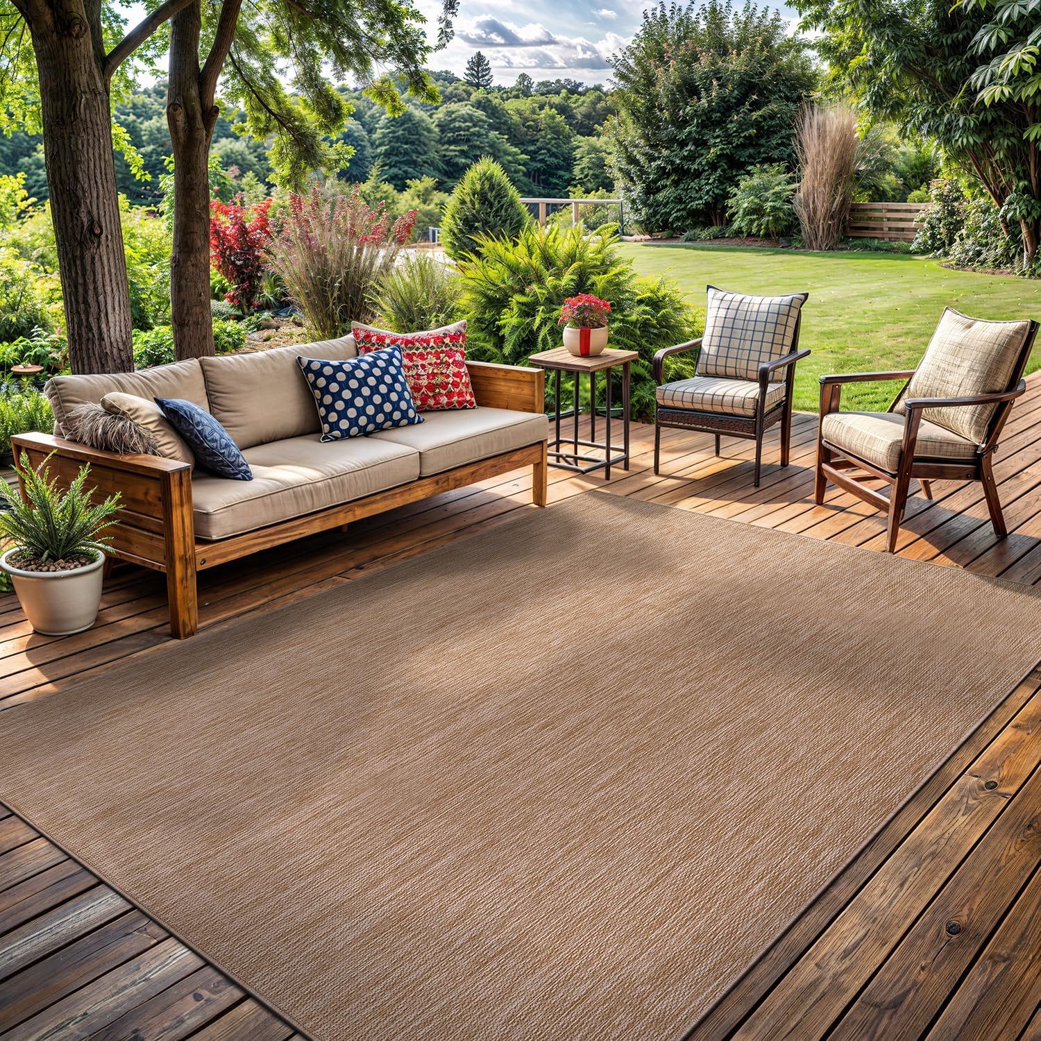 Beige 6' x 9' Synthetic Indoor/Outdoor Washable Rug