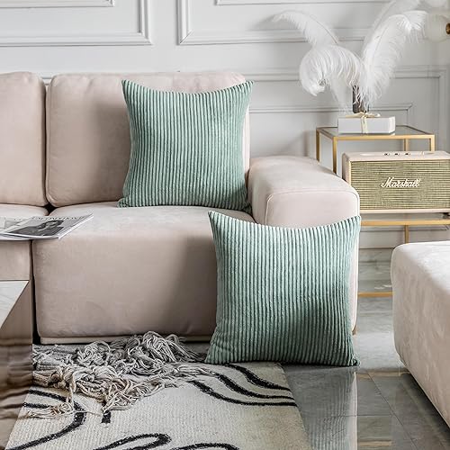 Vista 171 de Home Brilliant - Juego de 2 fundas de almohada de 24 x 24 pulgadas / 61 x 61 cm., de terciopelo de pana a rayas, cojín cuadrado decorativo, funda