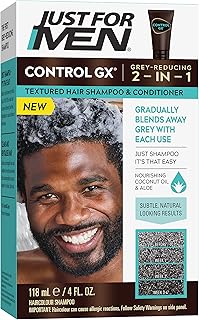 Just for Men Control GX Grey Reducing Shampoo for Textured Hair, Gradual Hair Color for Men, 4 Fl Oz (Pack of 1)