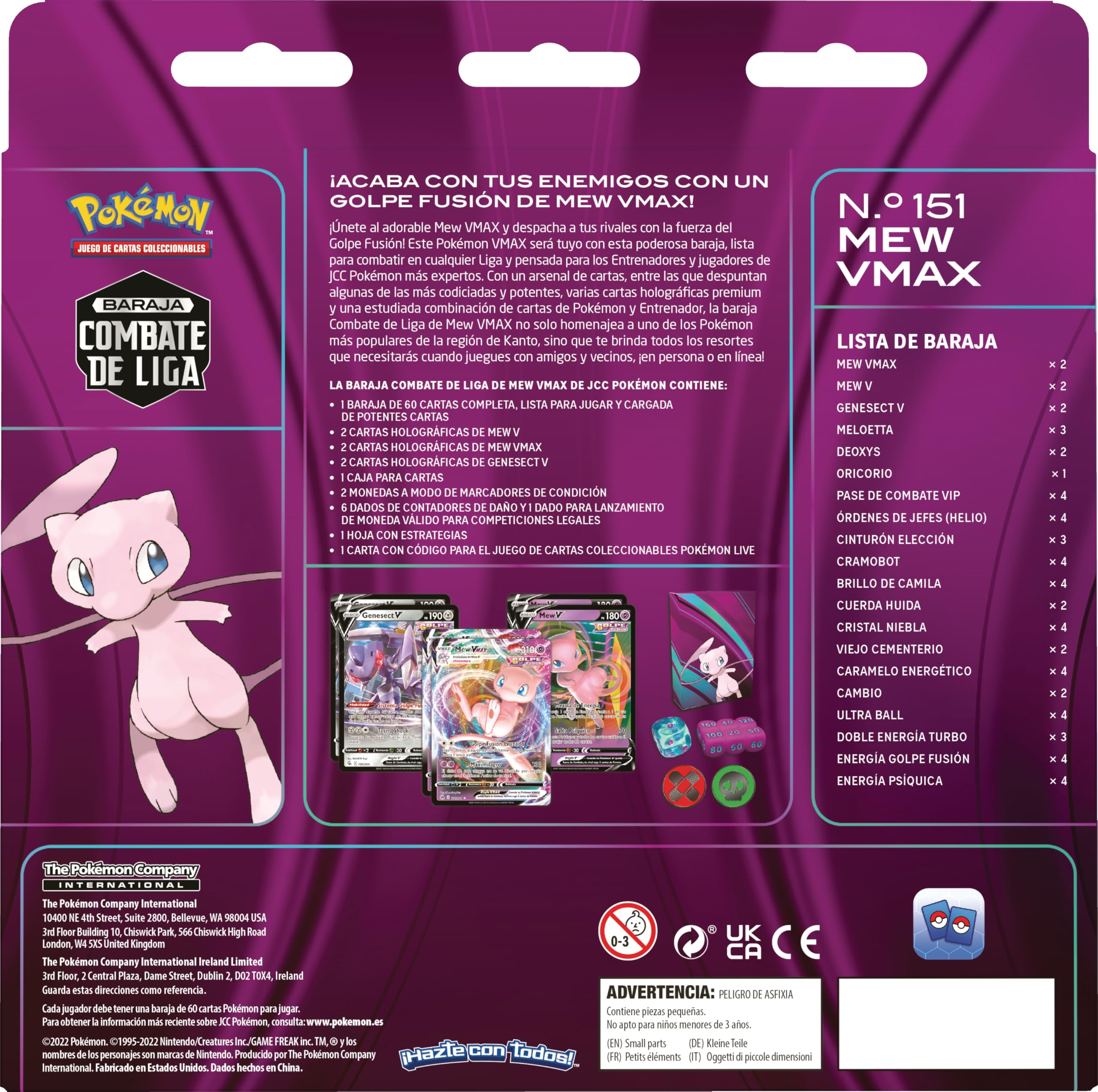 Pokémon: Baraja Combate De Liga De Mew VMAX (1 baraja de 60 Cartas Completa, 6 2 Cartas holográficas)