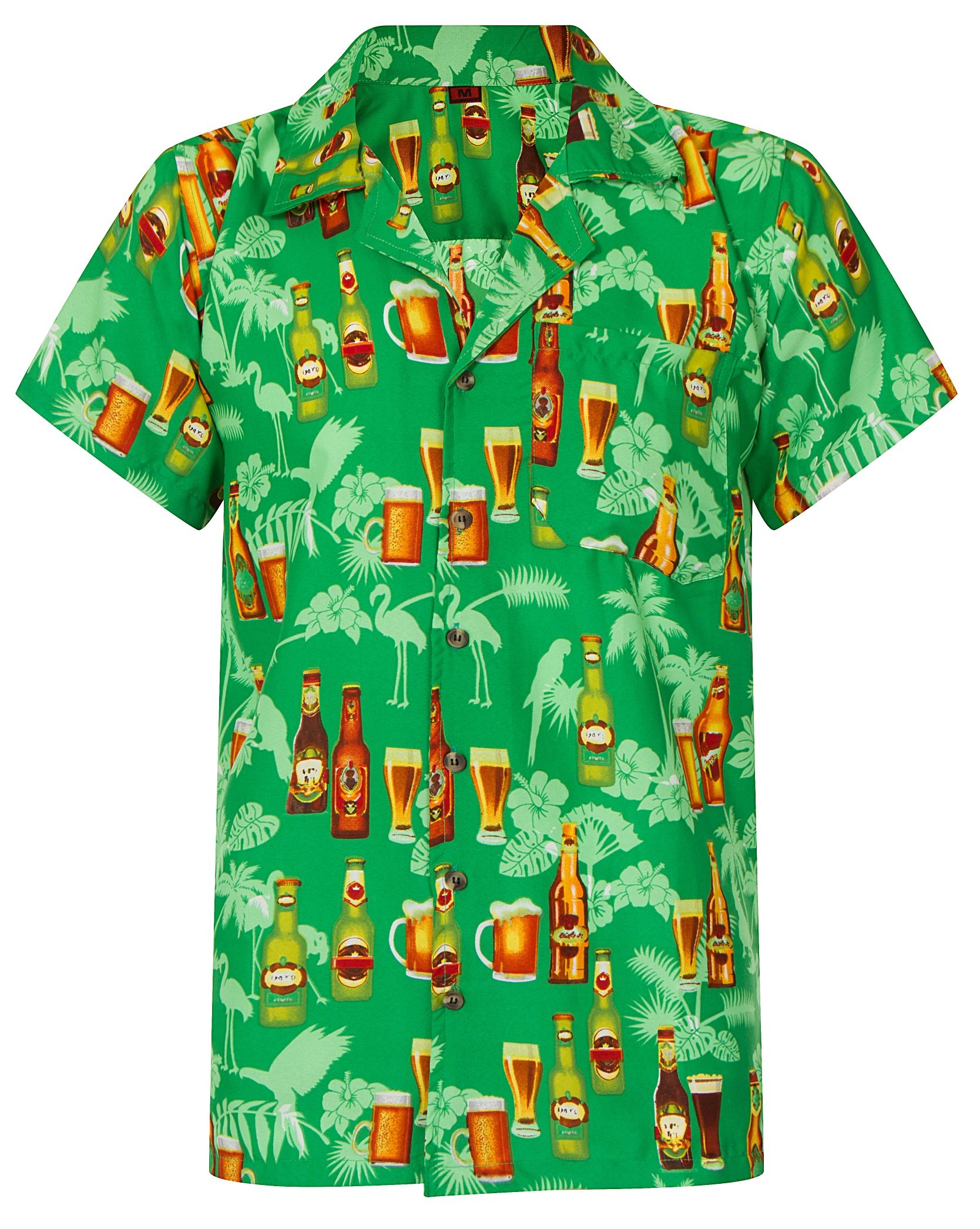 Oe Menswear Men's Green Beer Shirt Hawaiian Shirt Loud Aloha Casual Alcohol Stag Beach Party S-Xxl (Xxl, )