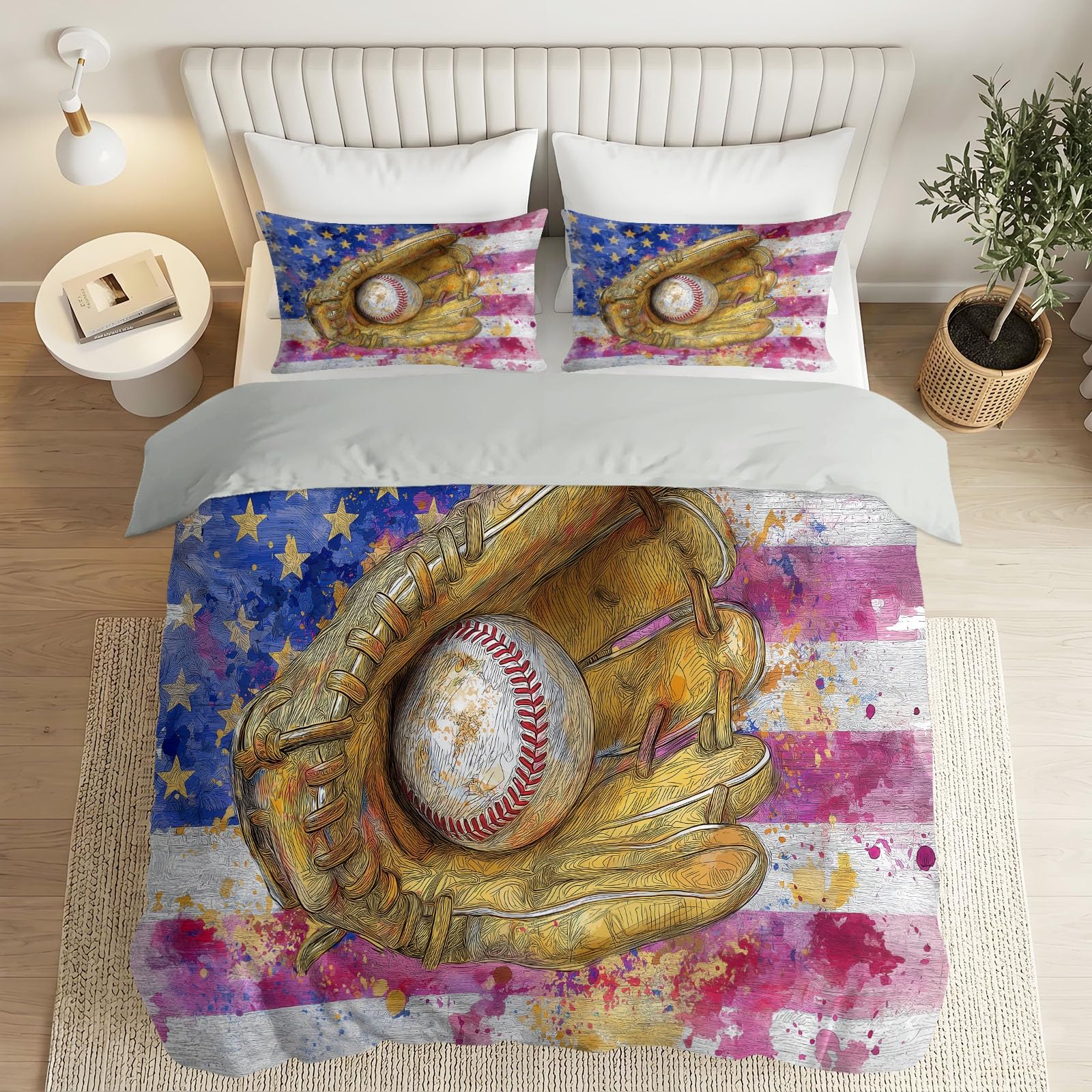 Przyjazna dla skóry pościel 200 x 200 cm, z flagą, miękka i oddychająca, dwustronny wzór z nadrukiem, zestaw pościeli w stylu vintage z 2 poszewkami na poduszkę