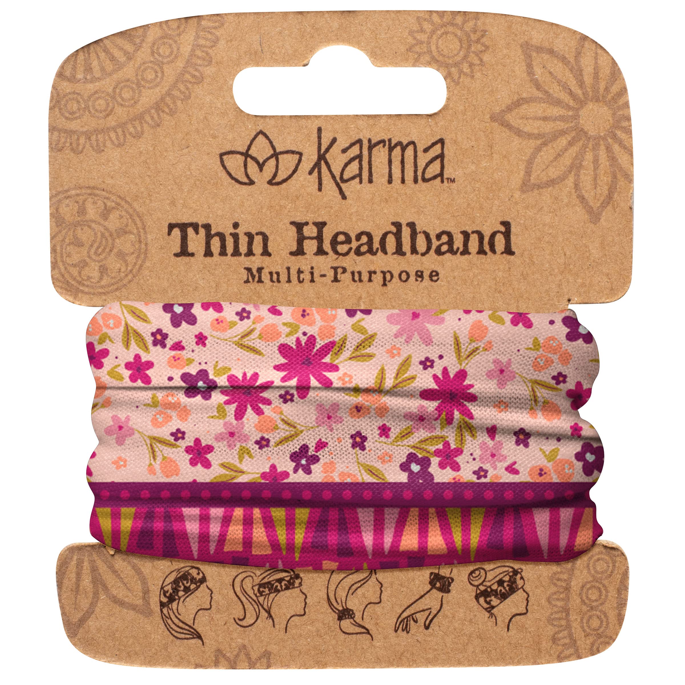Women\'s Peach Fabric Floral Headband Flat Elastic Headband, Beige & Peach Floral - Polina Couture main image 2