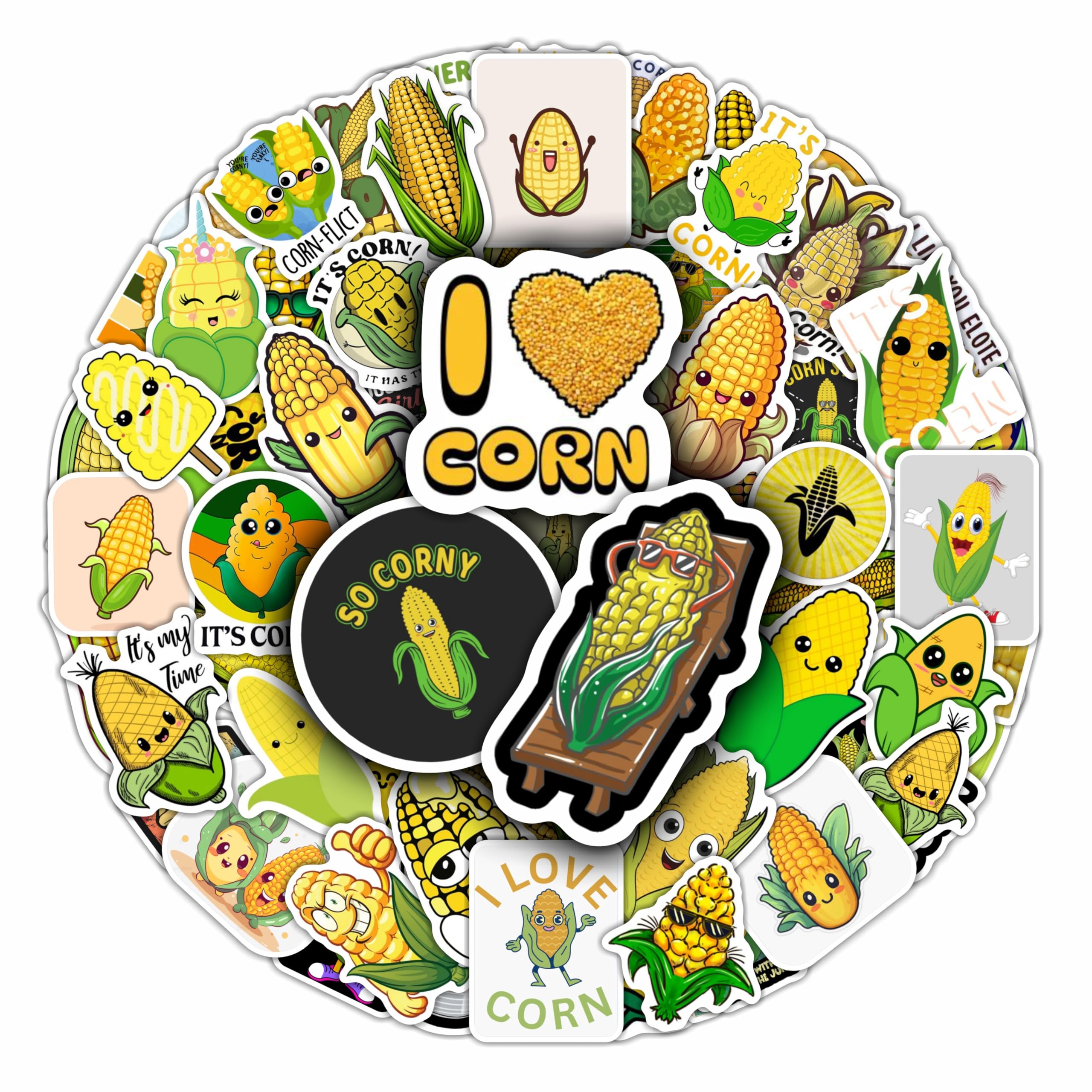 BulbaCraft Corn Stickers for Water Bottle and Laptop - Corn Party Supplies & Decorations, Waterproof Vinyl Decals, Cute Vegetable and Farm Stickers,
