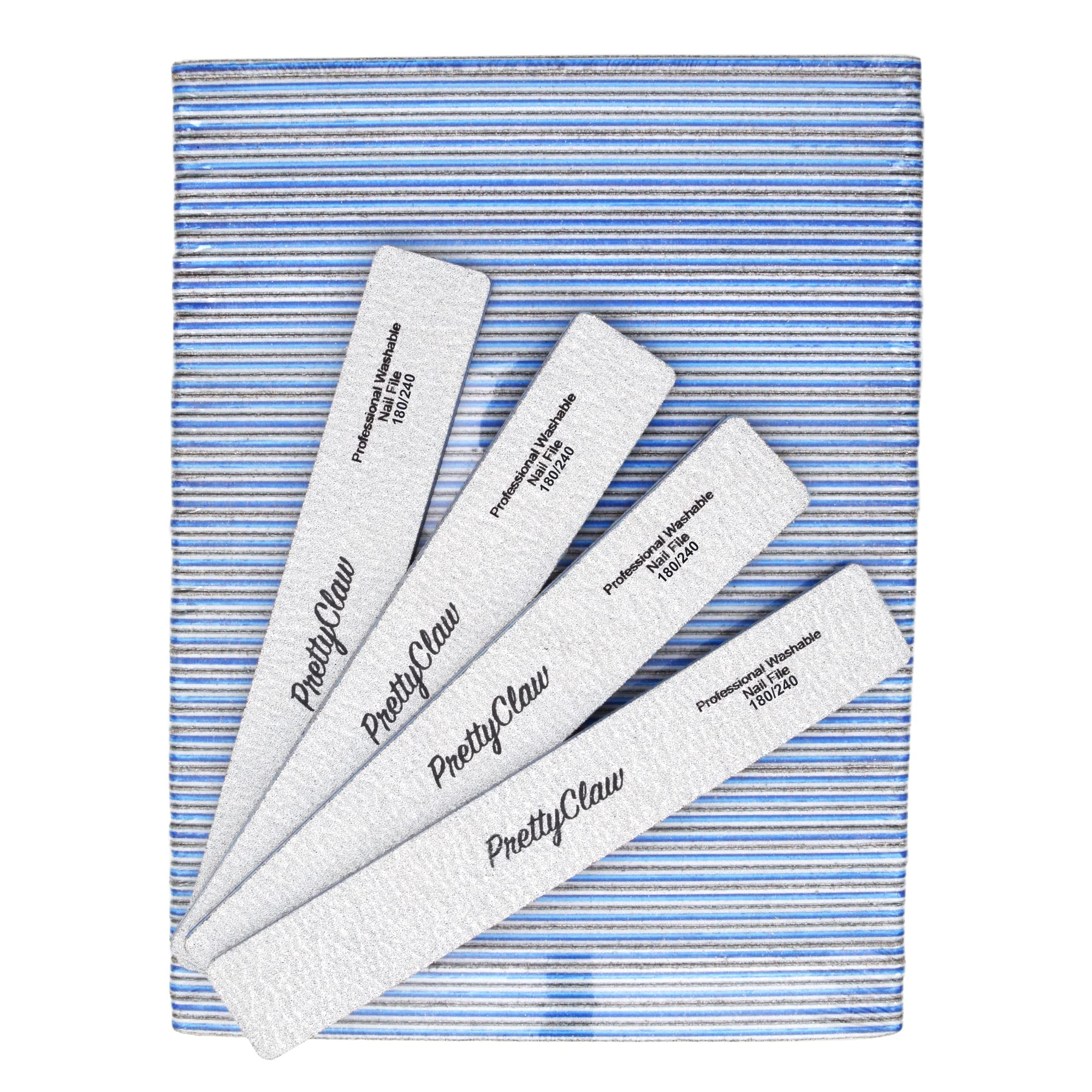 PrettyClaw | 50pc Professional Nail File 180/240 Grit Zebra Rectangle Acrylic Nail Files Plastic Center Double Sided Zebra Emery Board for Nails Washable 7 inch Nail File