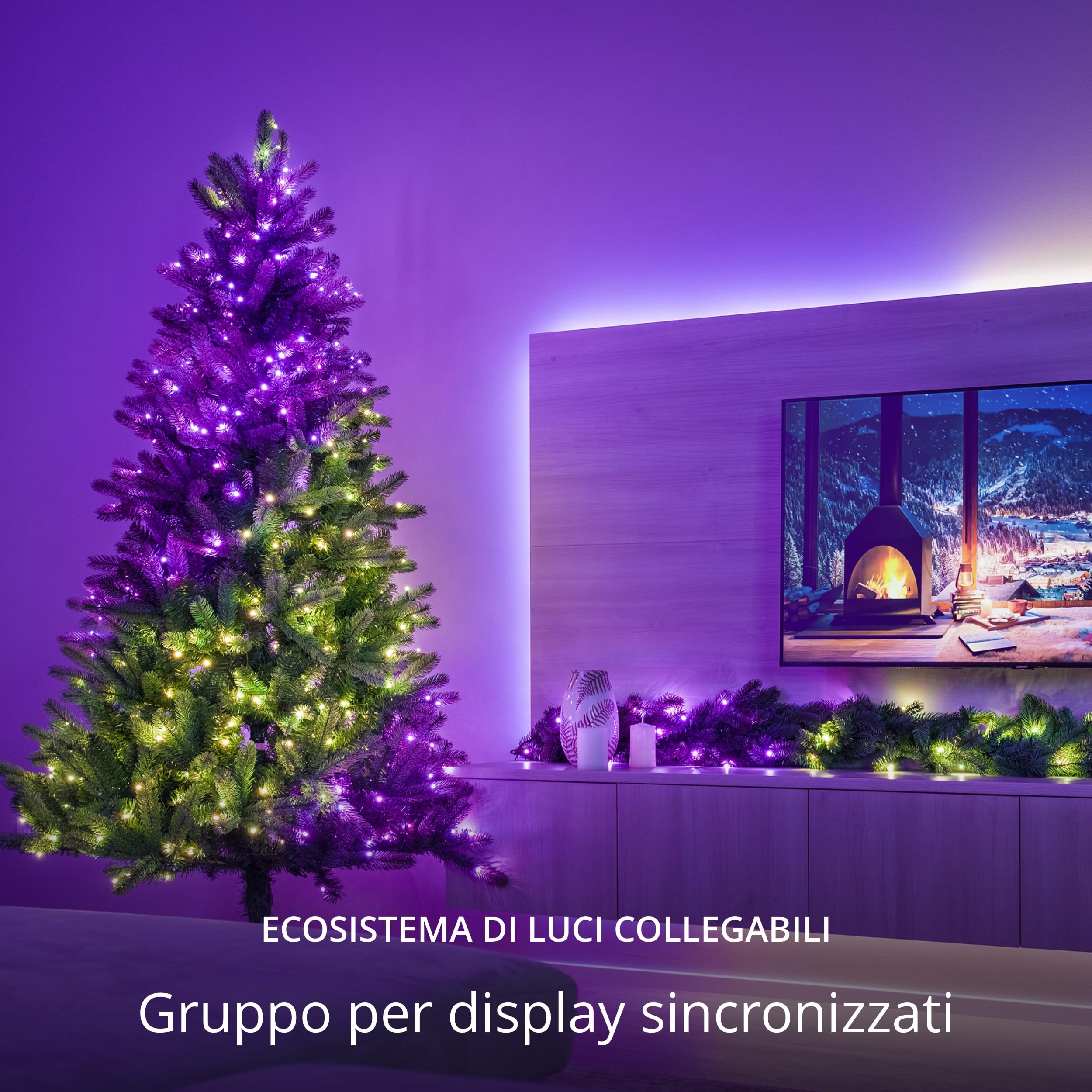 Twinkly Strings 400 LED RGB+Bianco, Striscia di Luci LED per Esterno e Interno, Luci Natale Smart Multicolore, Compatibile con Alexa e Google Home, Luci Mappabili, IP44, Controllo App, Filo Nero, 32m