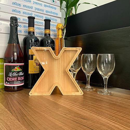 Miniatura 5 de Alcancía de 26 letras del alfabeto inglés A-Z, alcancía de madera transparente de gran capacidad, caja de ahorro personalizada, combinación de