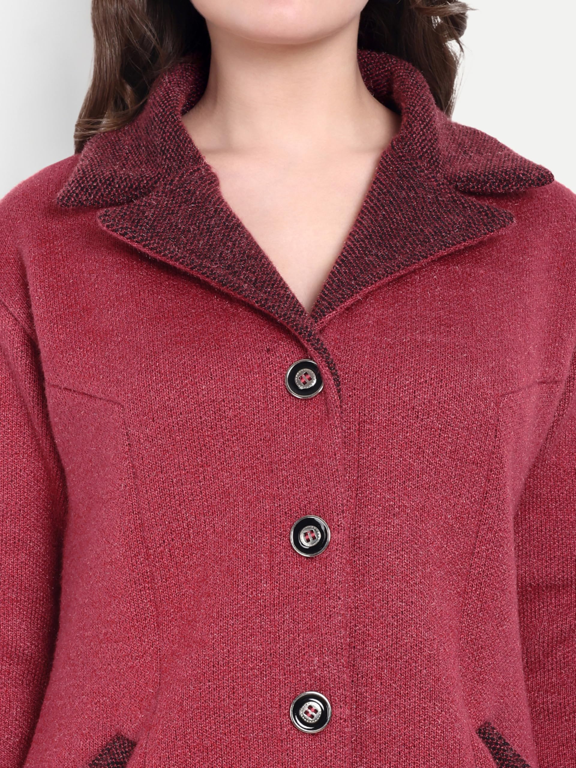 Matelco Womens Woollen Collared Coat Cardigan (IN, Alpha, 4XL, Regular, Cherry Pink) - Image 4 thumbnail