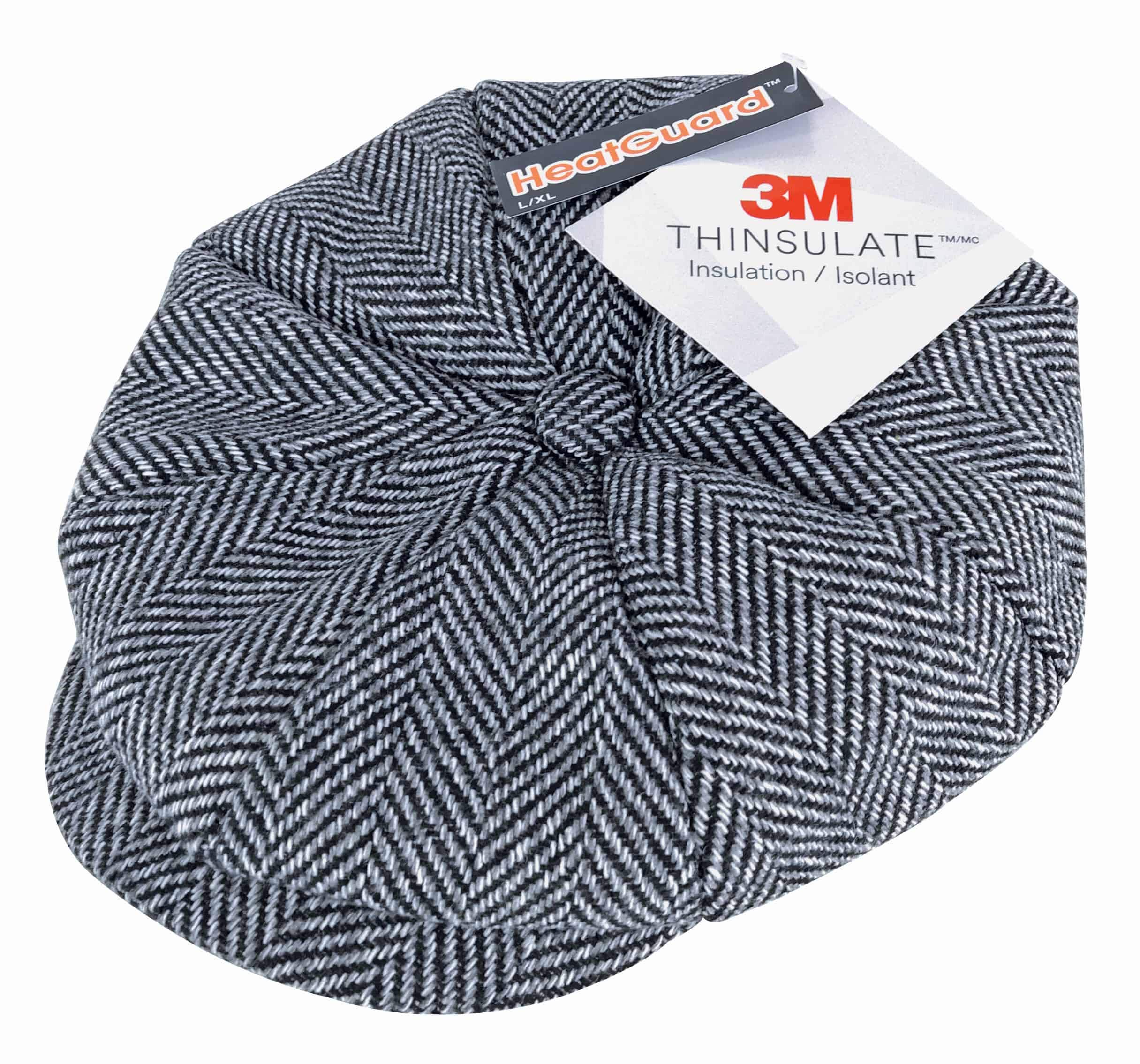 Mens Herringbone Pattern Thinsulate Fleece Lined Winter Wool Newsboy Hat Cap (M/L, GL606 Grey)