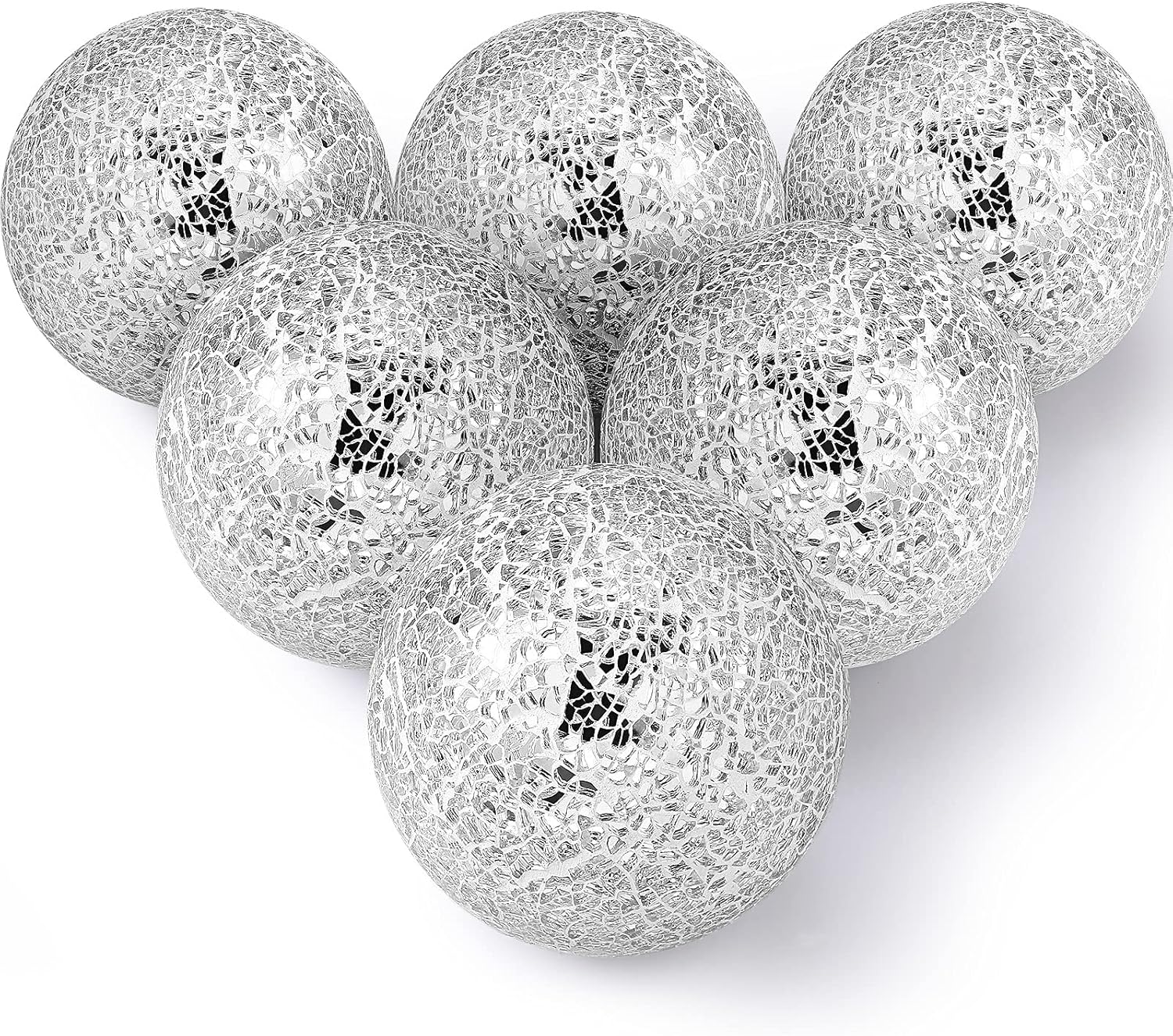 6 Pieces Mosaic Sphere Balls 4 Inch Decorative Glass Balls Decorative Orbs Table Centerpiece Balls Round Glass Ball Bowl Filler for Bowls Vases Dining Coffee Table Decor (Silver) : Home & Kitchen