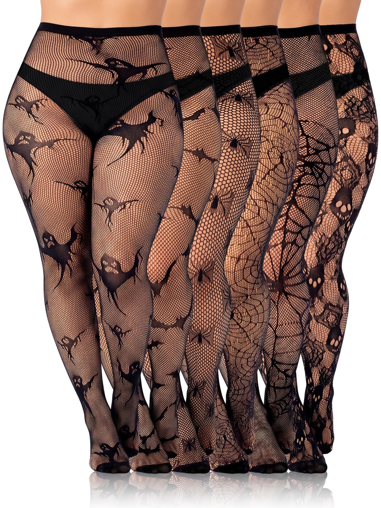 Geyoga 6 Pcs Halloween Plus Size Fishnets Tights for Women