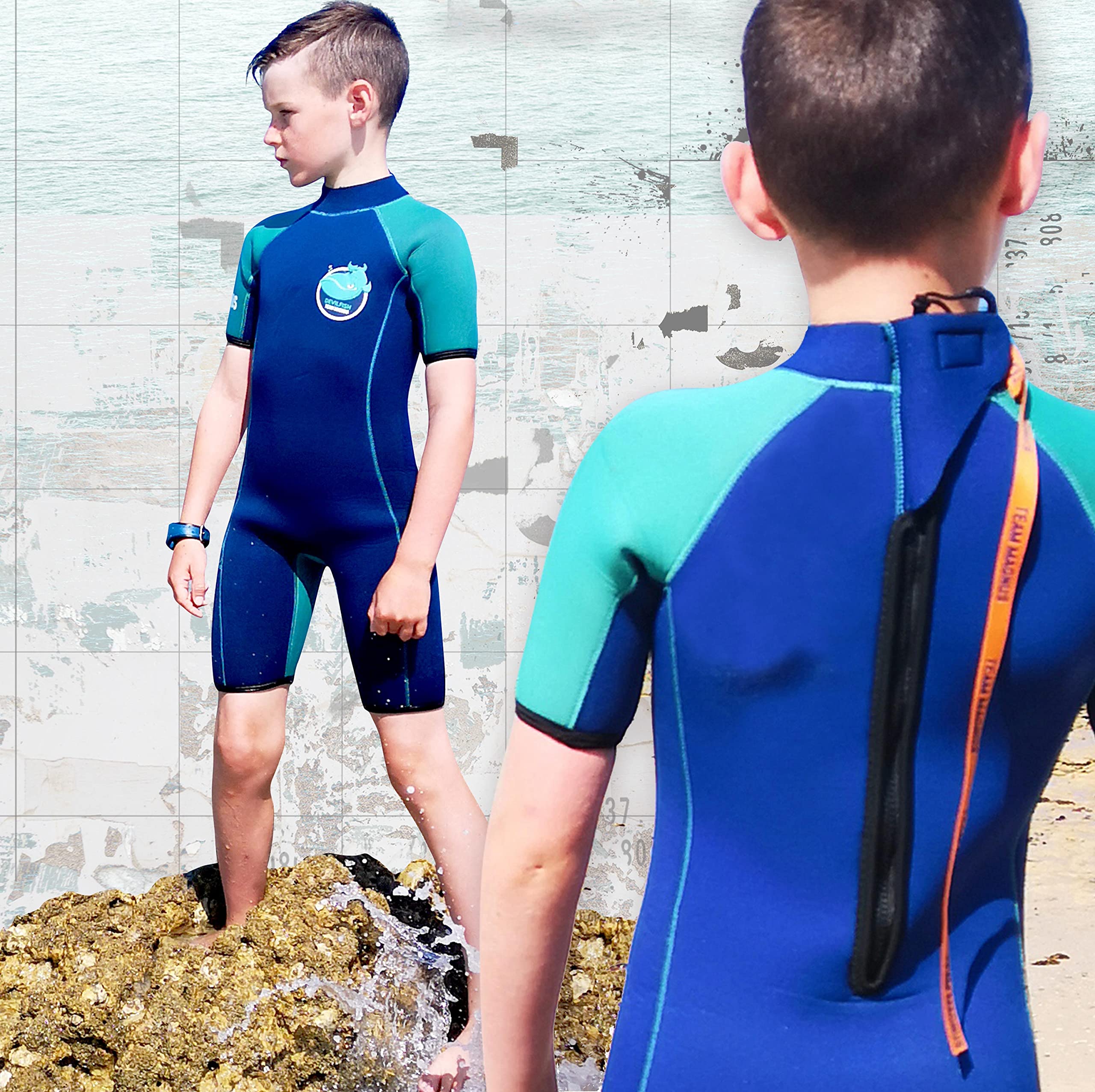 TEAM MAGNUSkids’ wetsuit – 5mm neoprene shorty extremely insulating and comfortable for all-day water fun – girls’ and boys’ wetsuit age 3-14