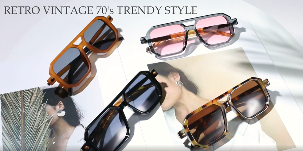 Watch FEISEDY Vintage Square 70s Flat Aviator Sunglasses