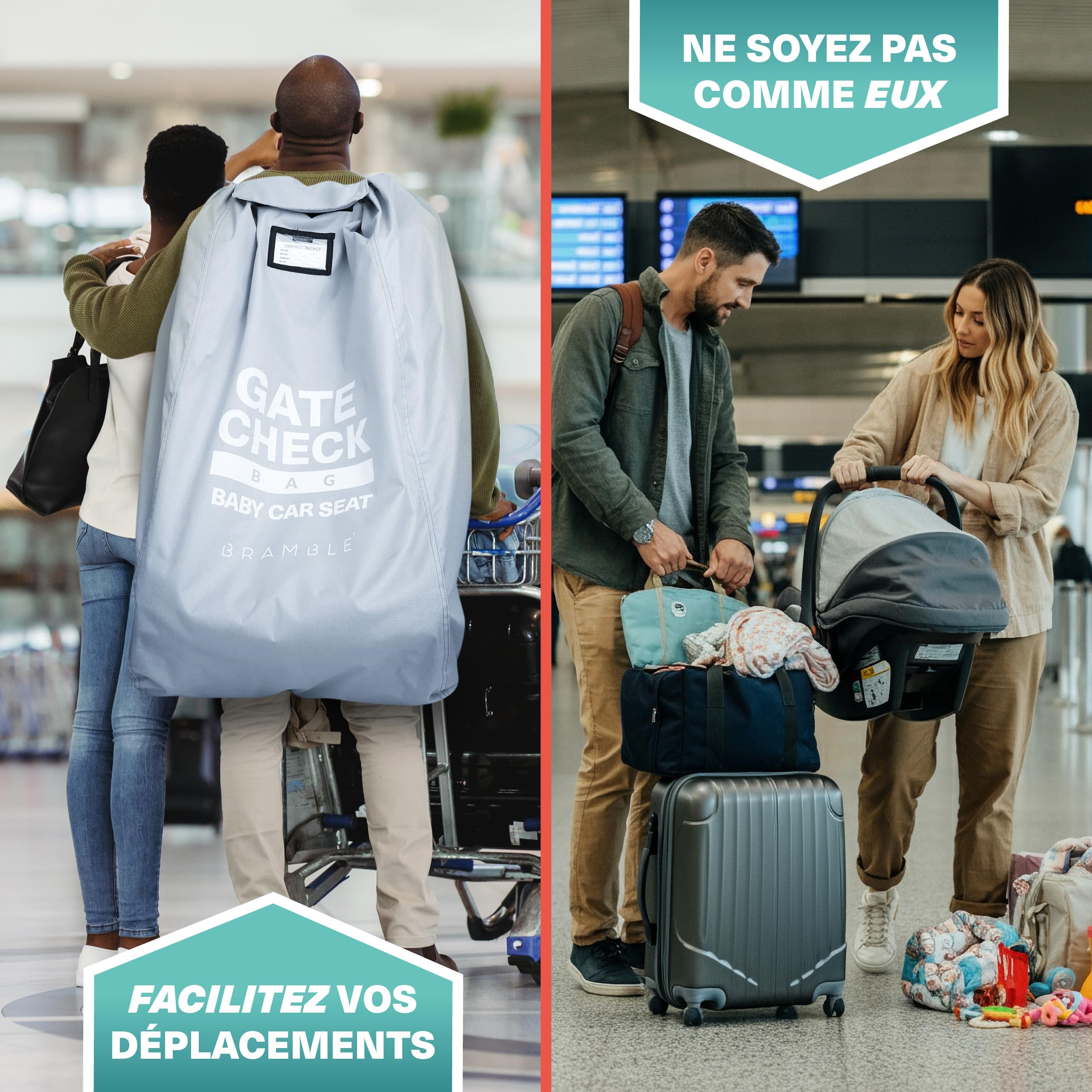 BRAMBLE - Housse de siège Auto pour l'enregistrement à l'aéroport - Housse de siège Auto pour Les Voyages à l'aéroport - Housse de Transport résistante à l'eau (Gris)