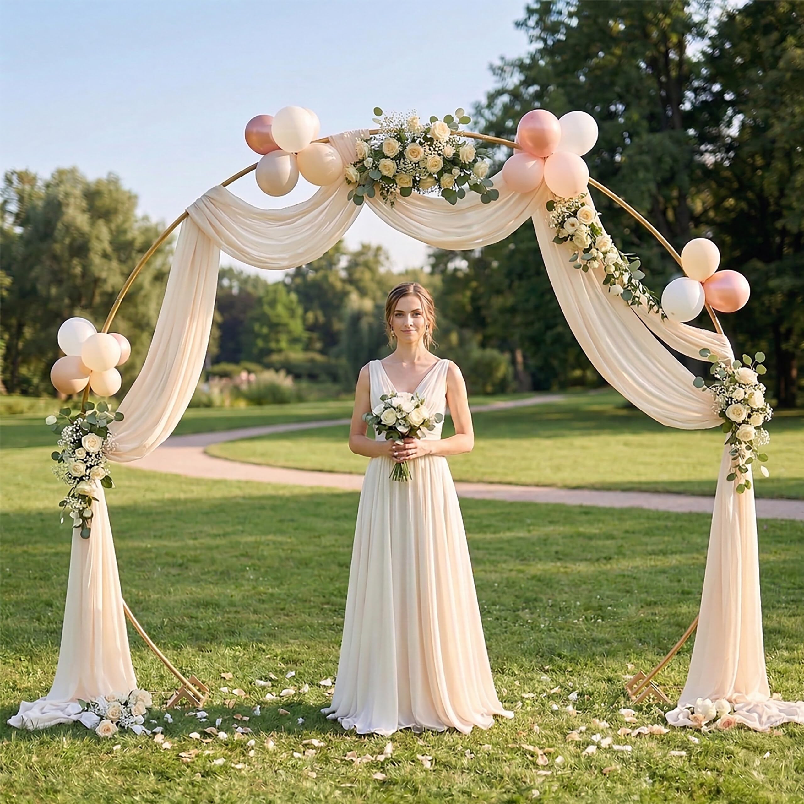 Relaxdays Arco Palloncini, Metallo, Matrimonio, Compleanno, Fidanzamento, A x L: 210x240 cm, Fiori, Arco Decorativo, Oro