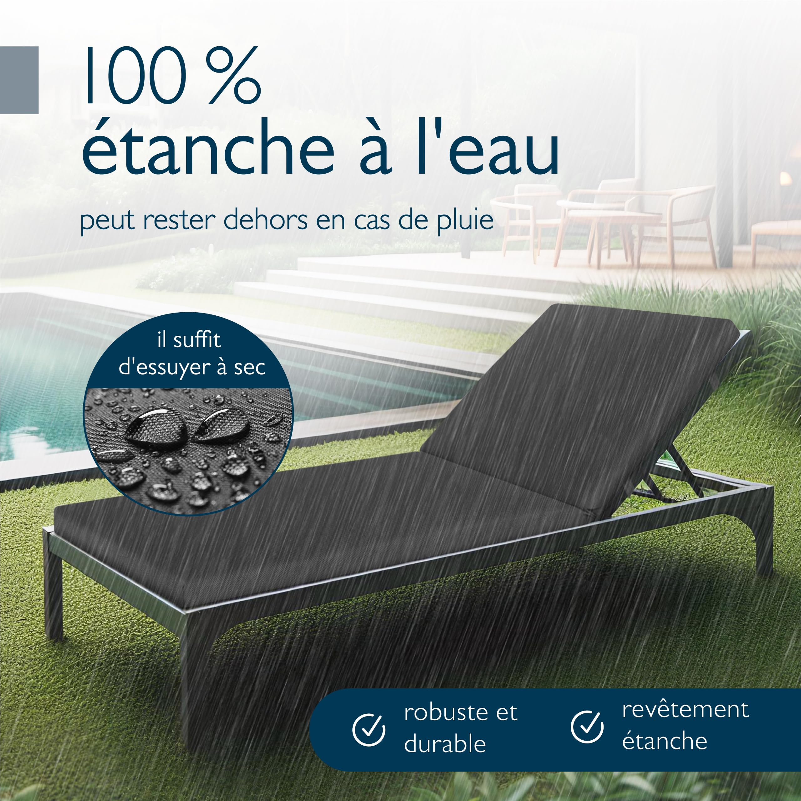 Beautissu Set de 2 Coussin Bain de Soleil Matelas transat imperméable | 190x60cm anthracite résistant aux intempéries séchage rapide lavable chaise longue exterieur mobilier jardin Deckchair
