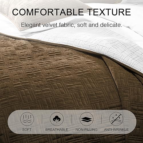 Miniatura 3 de ELEGANT LIFE HOME Juego de edredón de lujo con costuras geométricas de terciopelo triturado con fundas a juego, tamaño Queen (90 x 92 pulgadas1+20 x