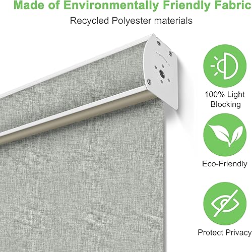 Miniatura 5 de BERISSA Persianas enrollables opacas para ventanas, persianas enrollables sin cordón con cenefa de cassette de tela de lino, persianas con
