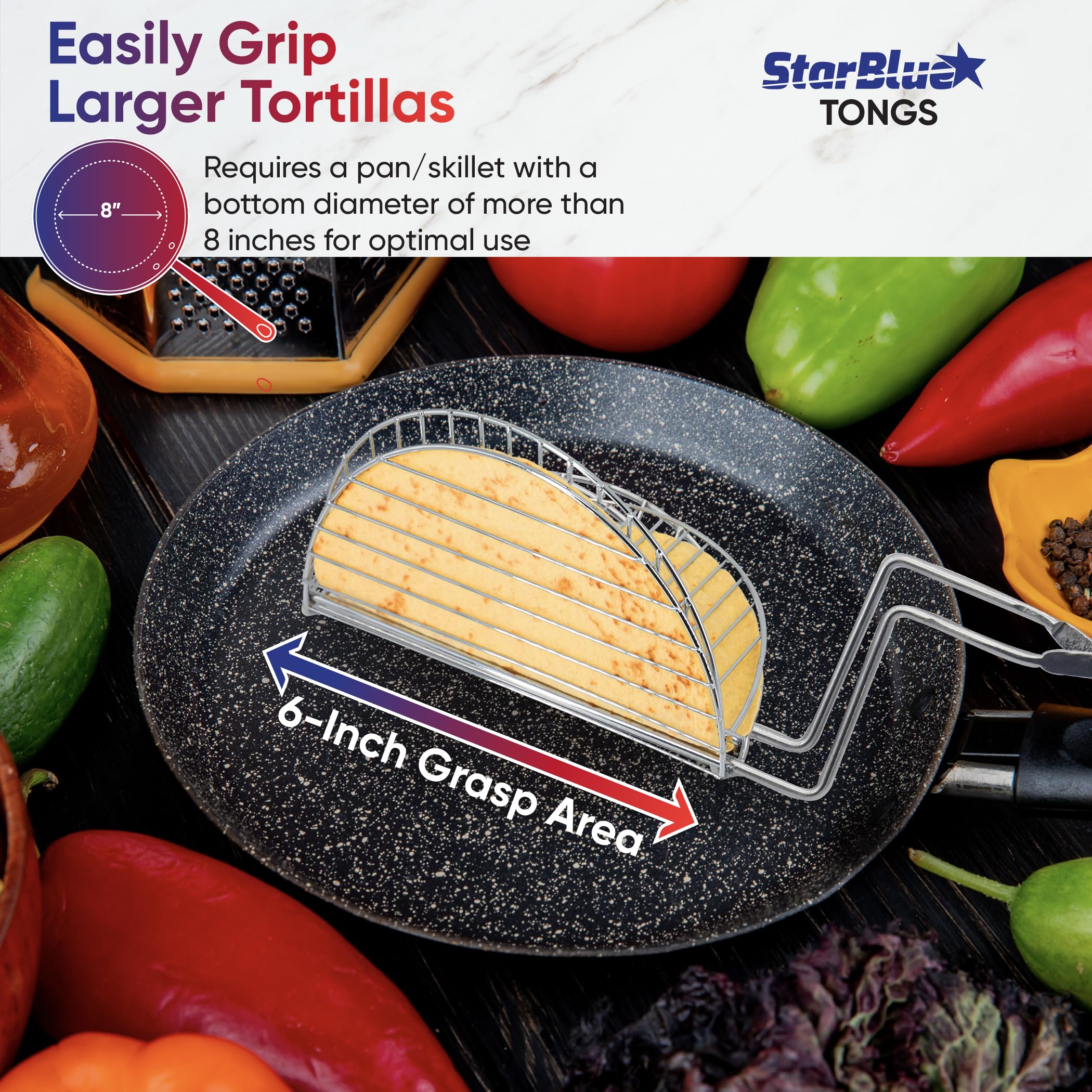 StarBlue Lot de 2 pinces à tacos pour frire - 15,2 cm - Outil facile à prendre en main pour faire des coquilles de tacos croustillantes - Résistantes à la chaleur et passent au lave-vaisselle
