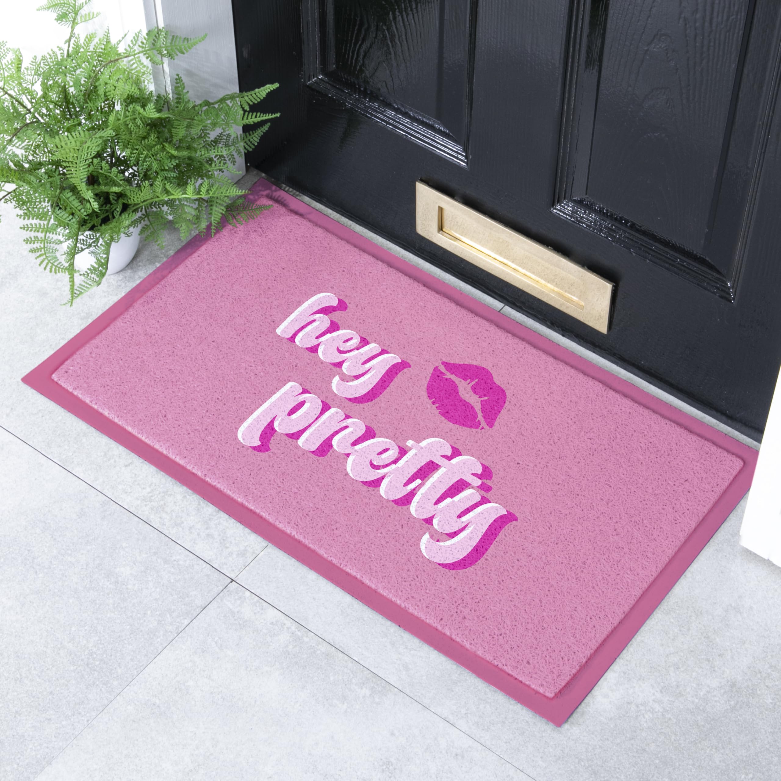 Artsy Mats Hey Pretty Lips Pattern Indoor & Outdoor Doormat - Incredibly & Weatherproof Doormats - Non Slip Mat, (70x40cm) — image 1
