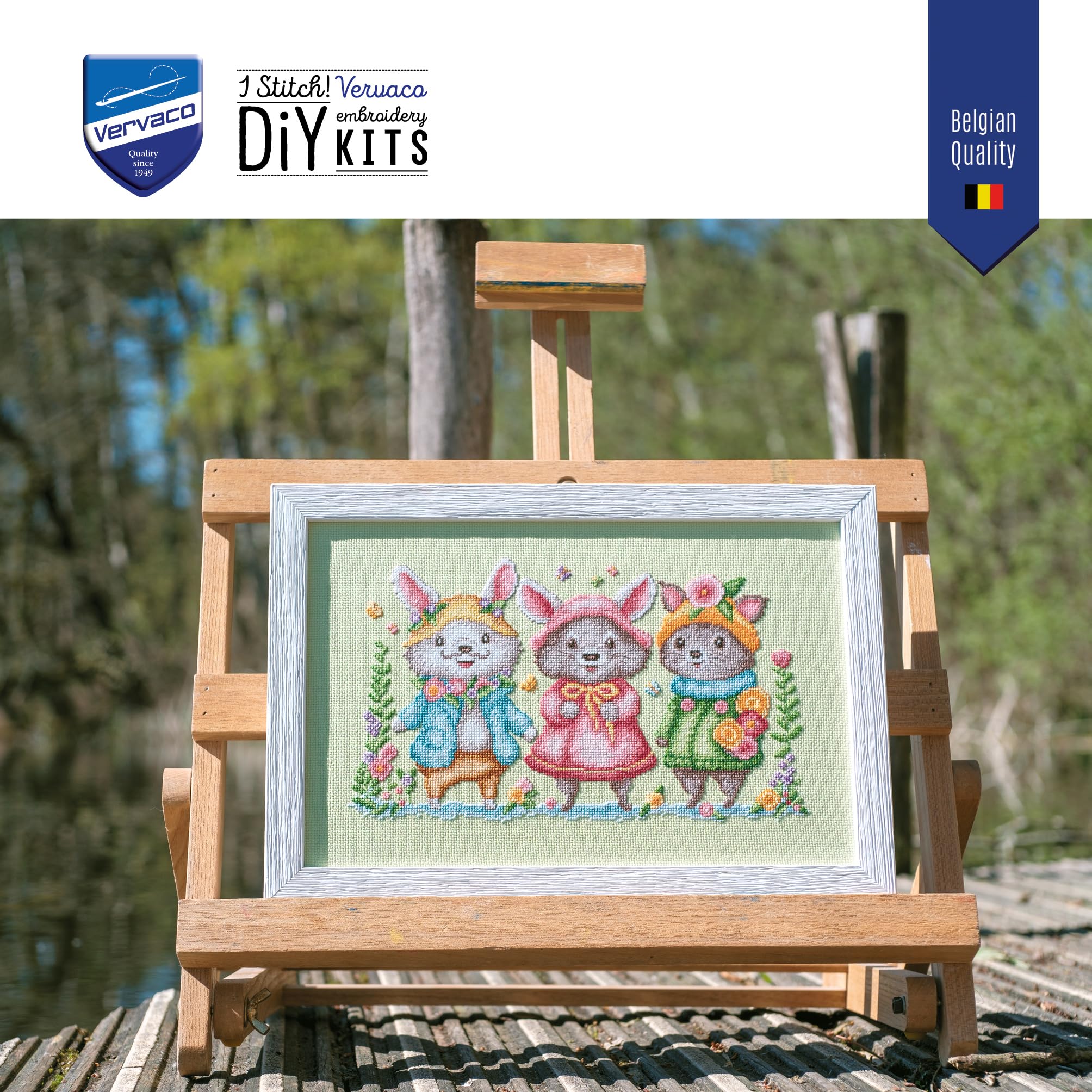 VERVACO Haft Krzyżykowy Liczony Zestaw Obraz do Haftu MAŁE ZWIERZĘTA Zrób to Sam Zestaw Kreatywny dla Dorosłych 28 x 18 cm Dekoracja Ścienna DIY Cross Stitch Kit