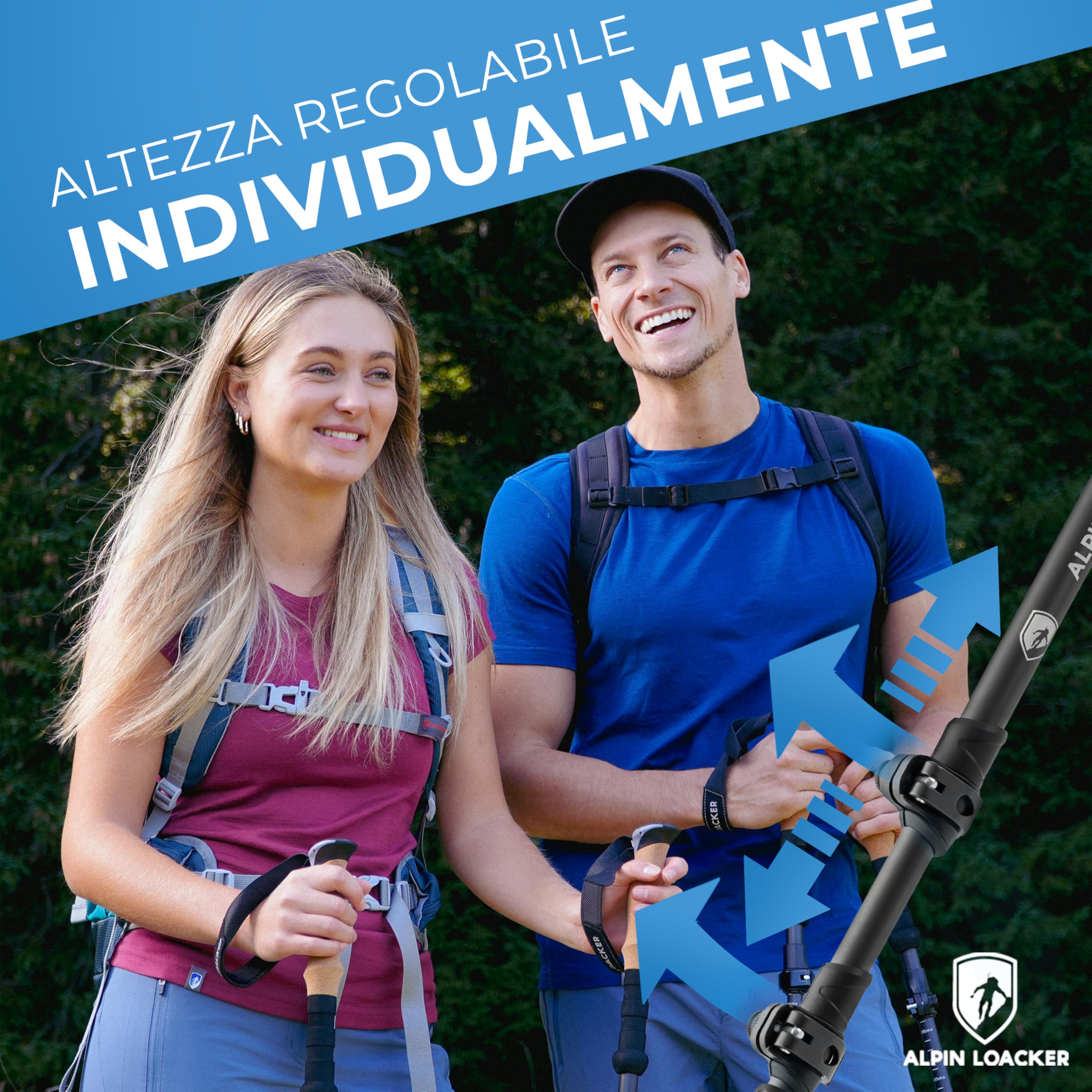 Hojo Sport Bastoncini Da Trekking Telescopici In Alluminio 7075, 3 Sezioni, Regolabili Da 65 A 135 Cm, Con Set Di Accessori Per Terreni Vari