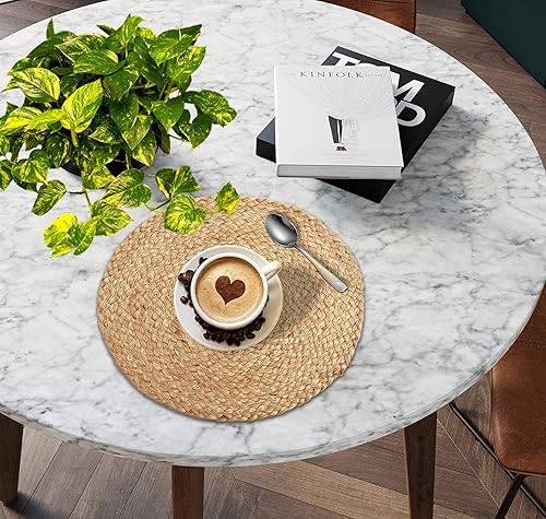 Miniatura 2 de Mantel individual redondo de algodón natural blanco y yute de 13 pulgadas, decorativo, elegante, hermoso, de algodón, trenzado, perfecto para
