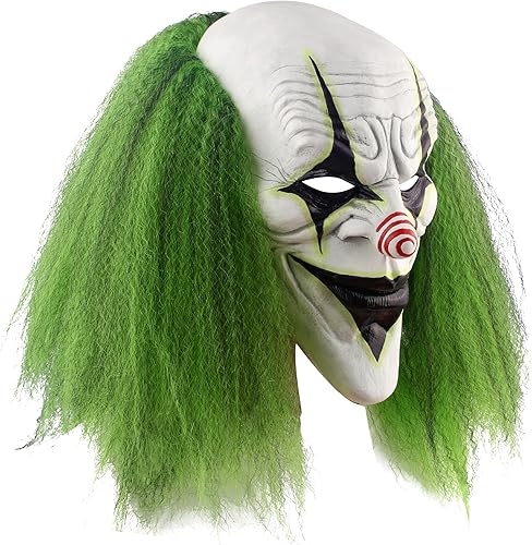 Miniatura 2 de Máscara de payaso aterradora de Halloween con cabello verde para adultos, máscara de disfraz de bromista asesino malvado de terror