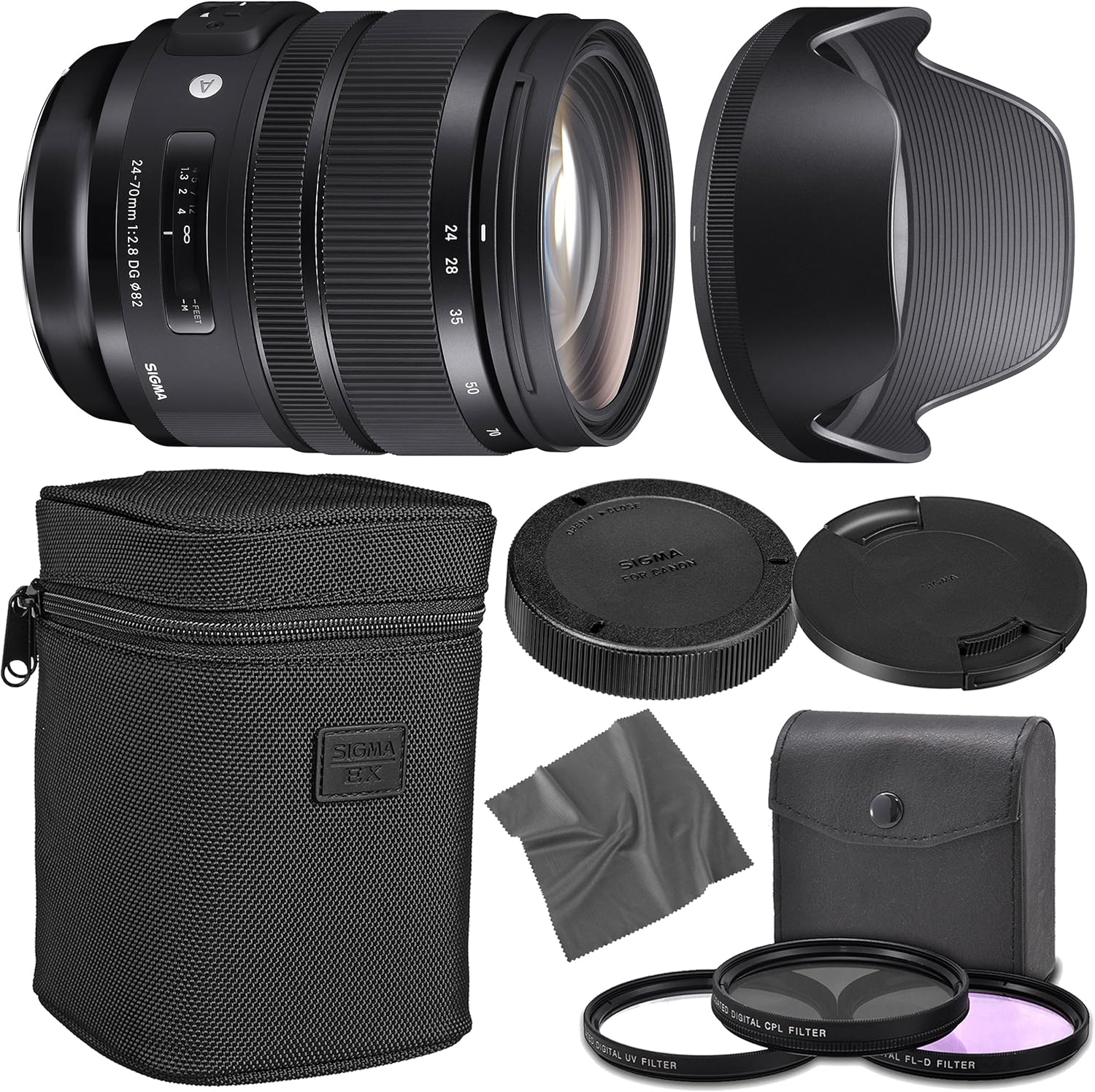 Sigma 24-70mm f/2.8 DG OS HSM Art Lens for Canon EF with Starter Kit, Sigma Case, Hood, Ultraviolet Filter (UV) Polarizing Filter (CPL) Fluorescent Daylight Filter (FL-D) - International Version