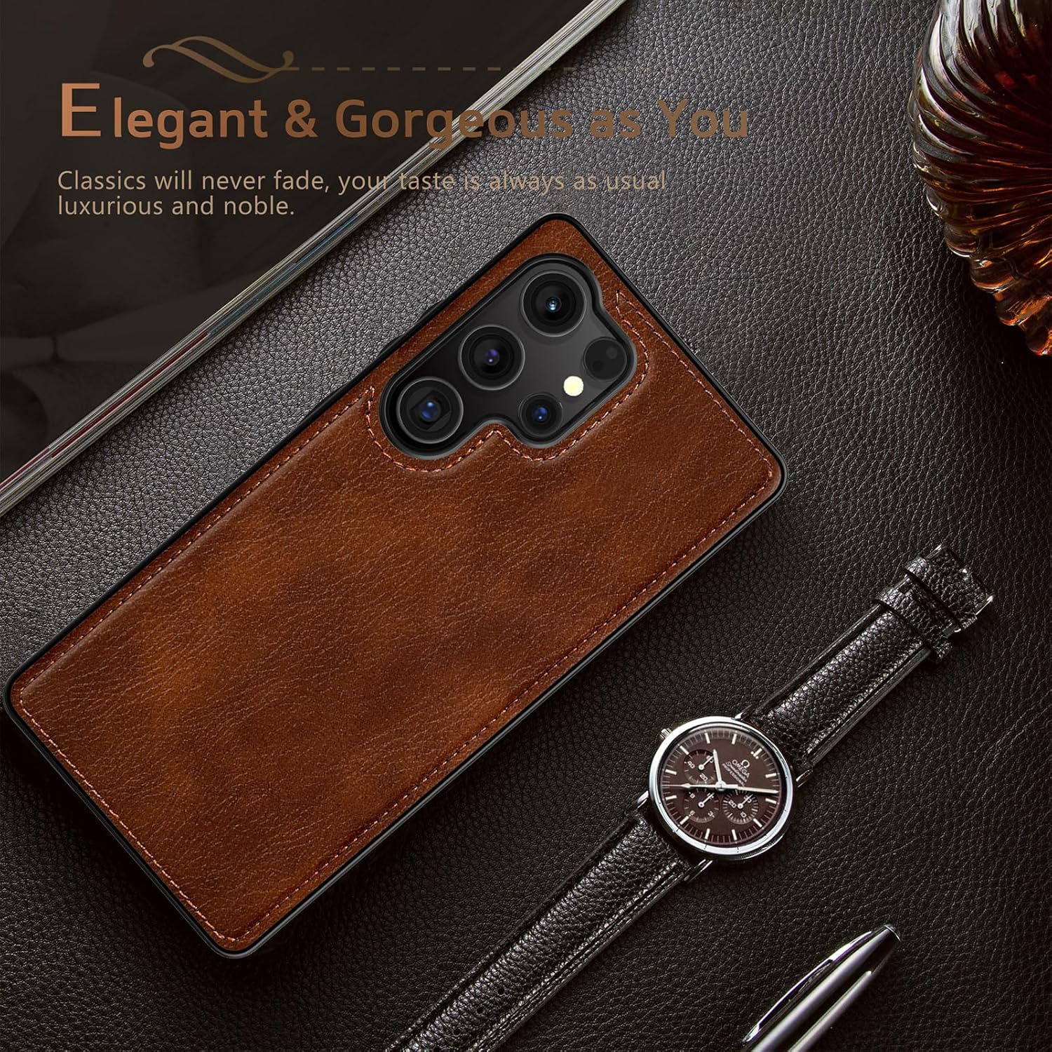 LOHASIC for Galaxy S25 Ultra Case, Classic Leather Vintage Texture Protective Bumper Cover for Men Women Compatible with Samsung Galaxy S25 Ultra 6.9 inch 2025 - Dark Brown - Image 5