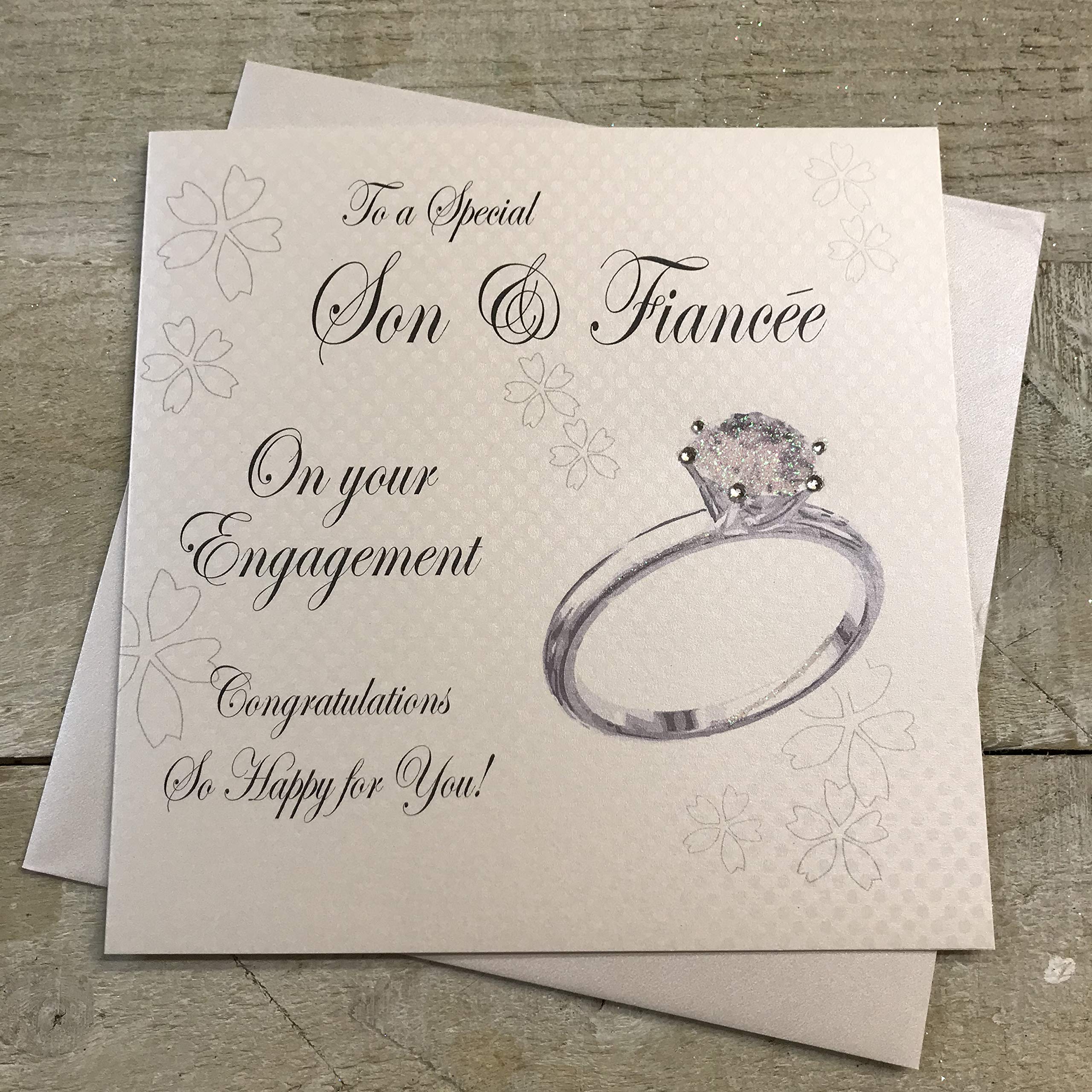 WHITE COTTON CARDS to A Special Son & Fiancée On Your Engagement, Handmade Engagement Card - Code PD9S