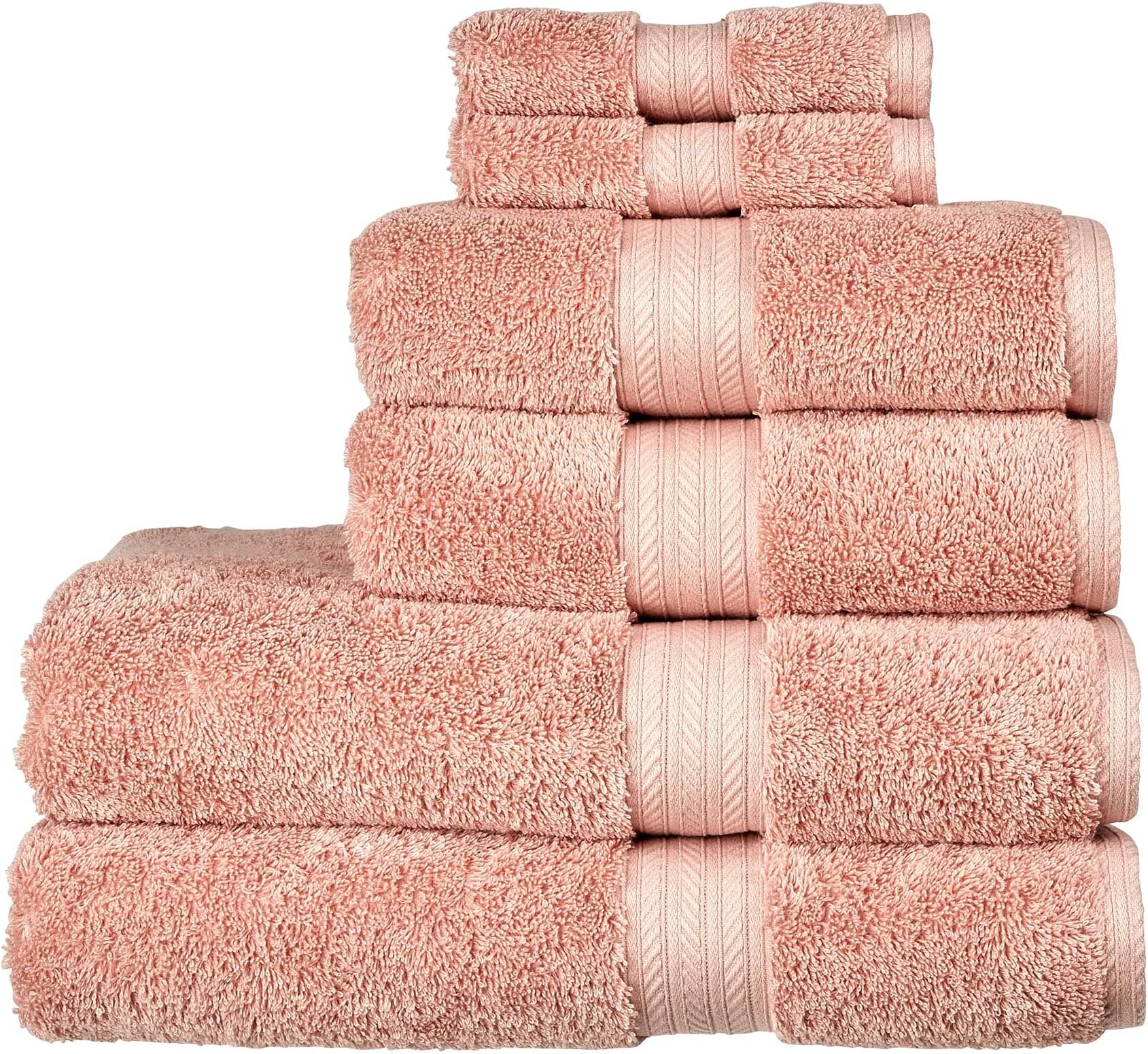 Christy Renaissance 6 Piece Towel Set | Peony Pink | 100% Egyptian Cotton Pile | Luxuriously Soft and Super Absorbent | 675 GSM | 2 Bath Towels 2 Hand Towels 2 Face Cloths