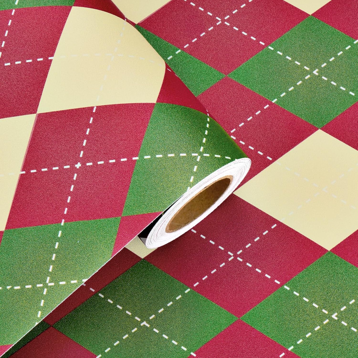 Retro Plaid Peel and Stick Wallpaper Vintage Argyle Geometric Plaid Contact Paper Checkered Wallpaper for Bedroom Kitchen Cabinet Self Adhesive Christmas Decorations Wall Paper 17.5"×118"