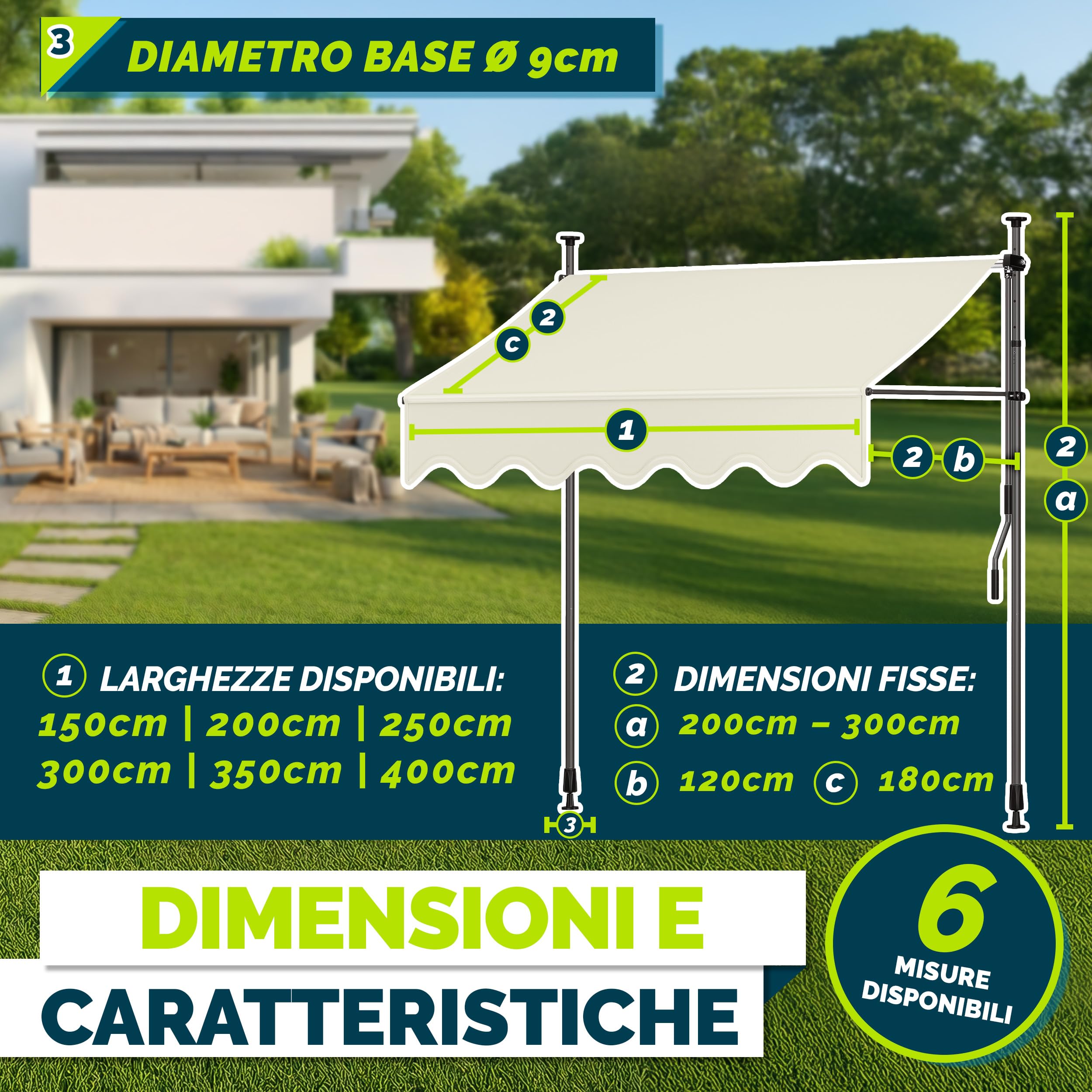 Tillvex Tenda da Sole a Bracci con Manovella 150cm Sabbia Protezione Balcone Regolabile Senza Forare UV