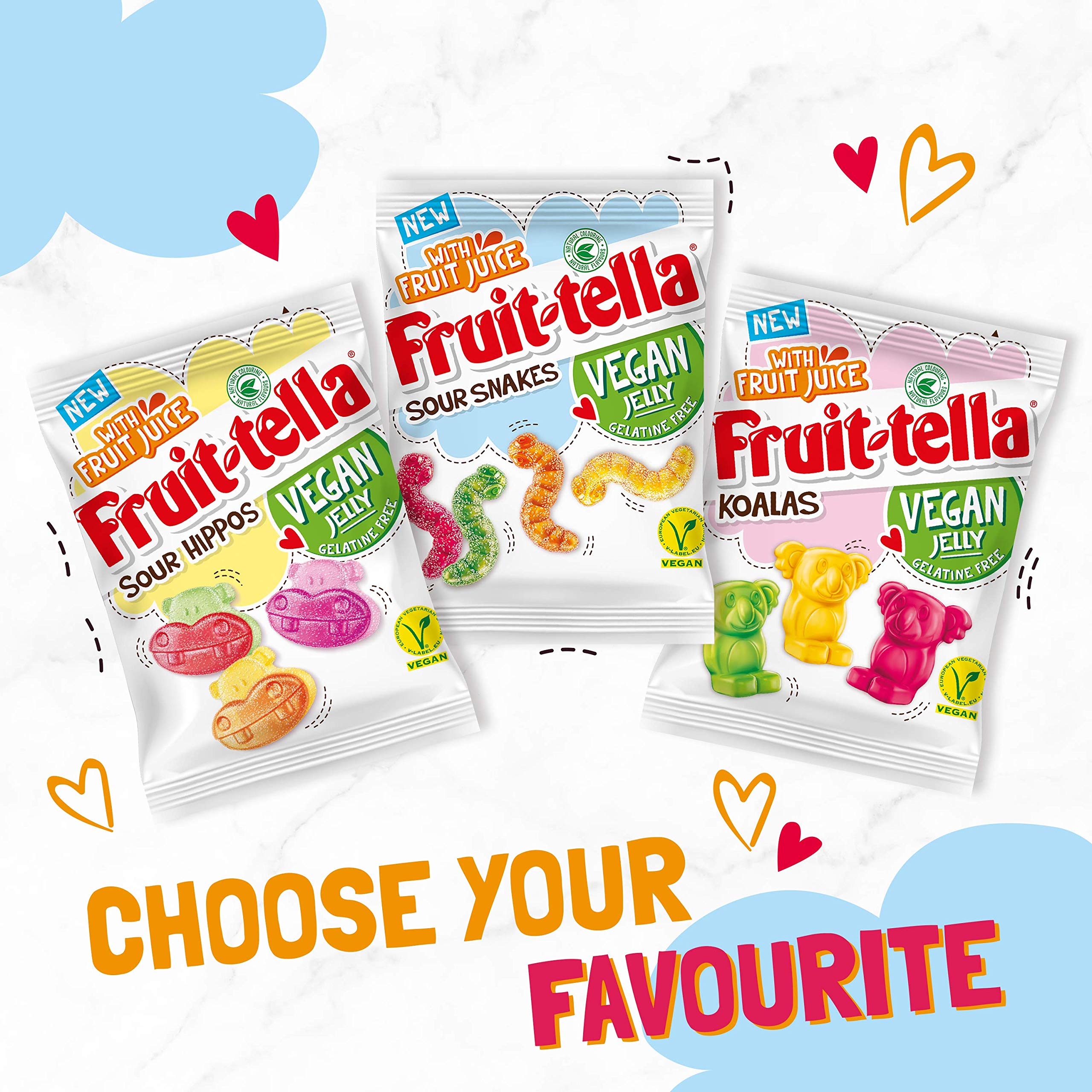 Fruittella sour snakes vegan tropical fruit, lemon, apple and