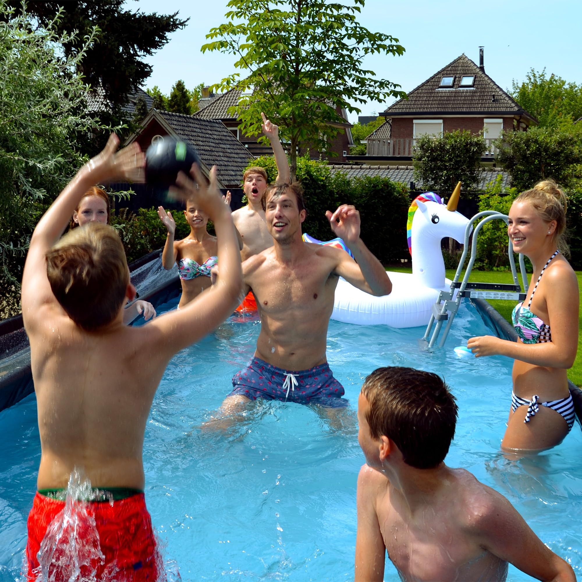 EXIT Toys Piscine Tubulaire Rectangulaire 400 x 200 x 100 cm avec Pompe Filtrante – Piscine Hors Sol pour Familles et Enfants – Bassin Acier TÜV CE en 16582 – Stone – Gris